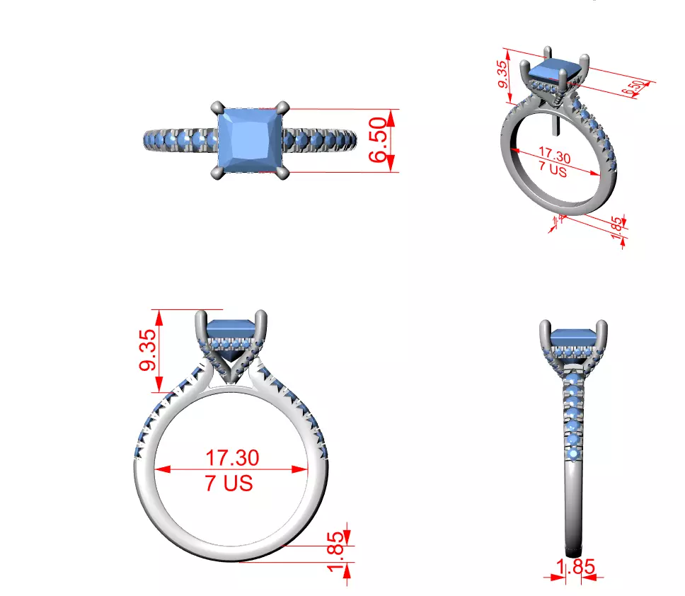 Princess Cut with Pave Diamond On Prong Ring 3DM STL Video 3D print model_12