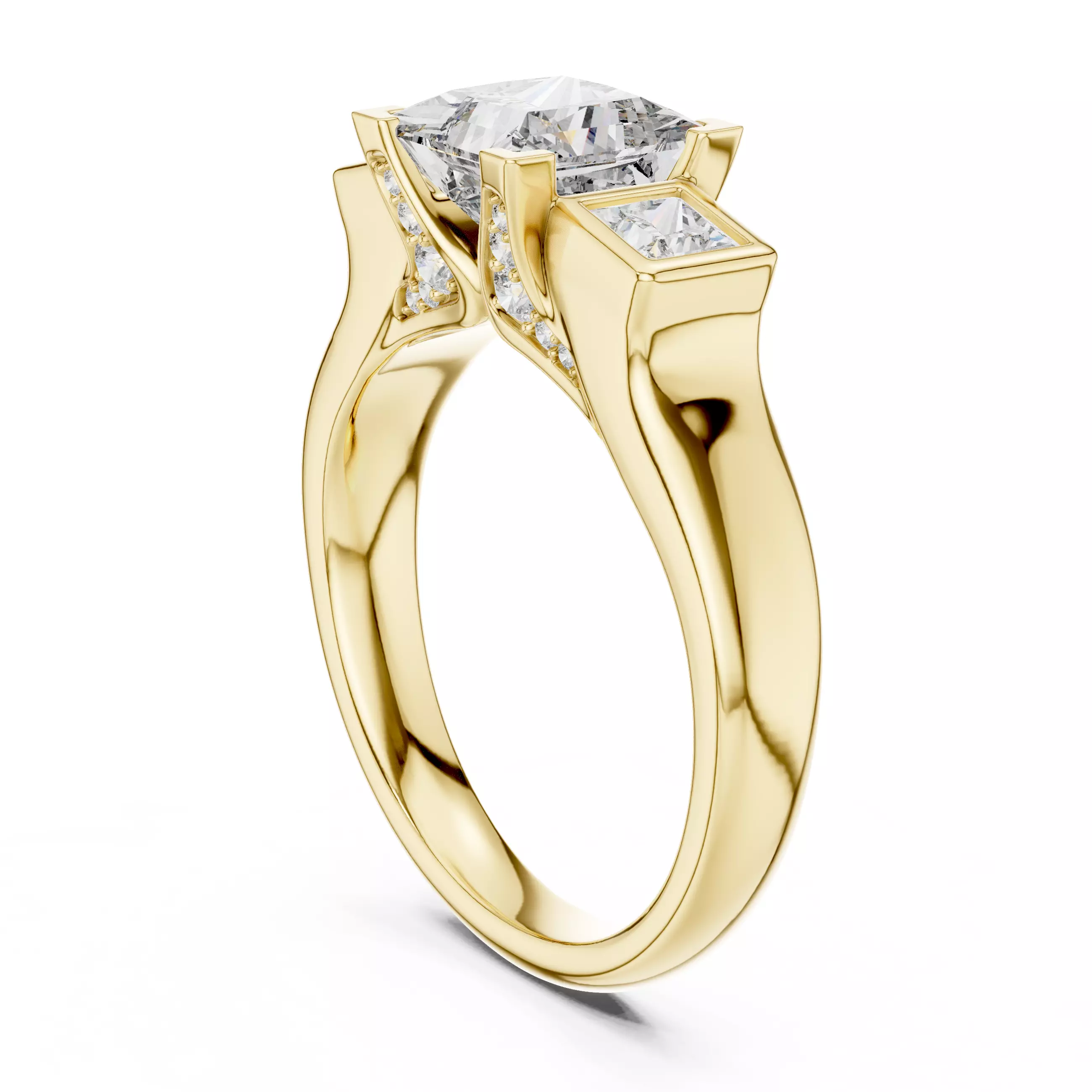 Bezel Set Princess Cut Diamond Engagement Ring 3DM STL Video 3D print model_6