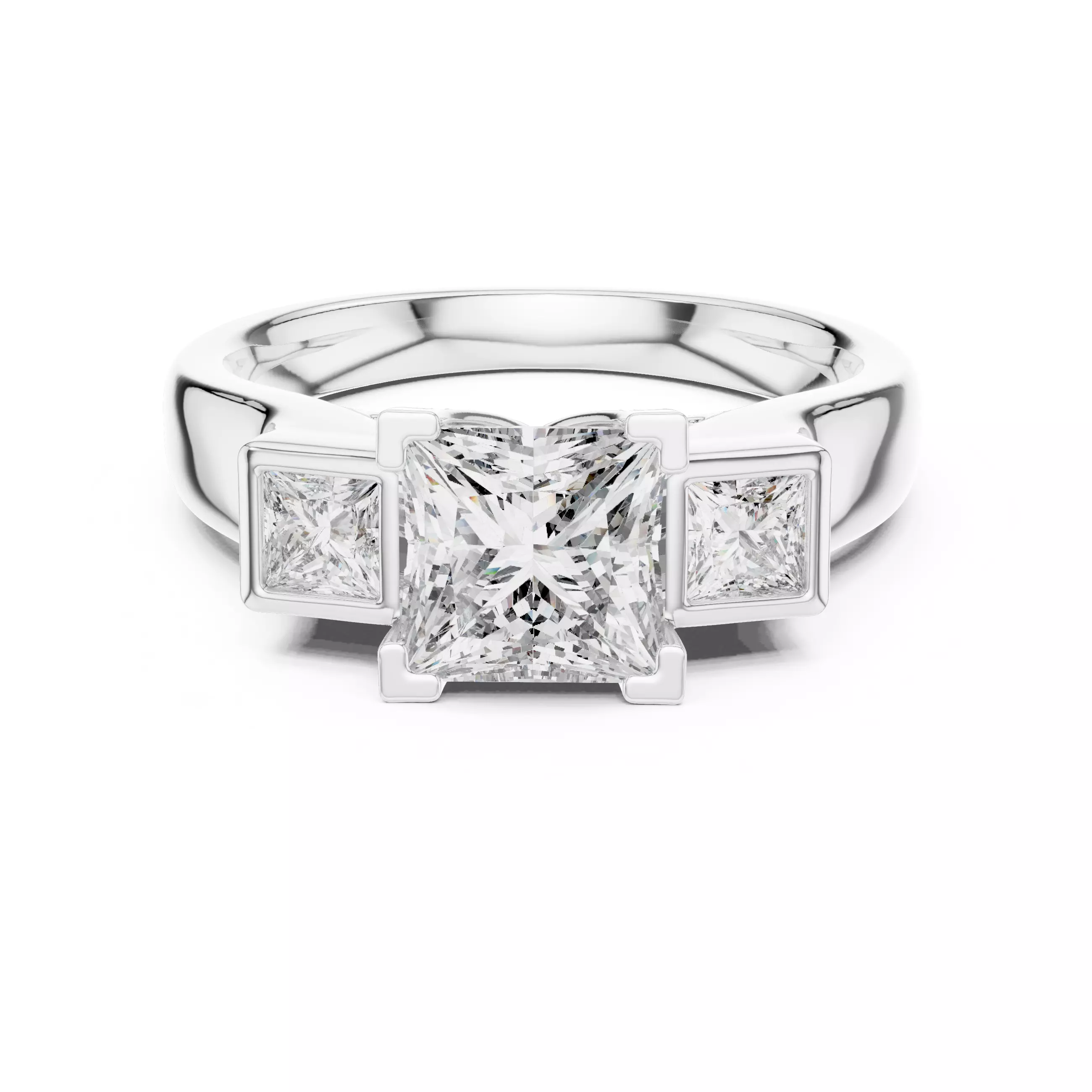Bezel Set Princess Cut Diamond Engagement Ring 3DM STL Video 3D print model_2