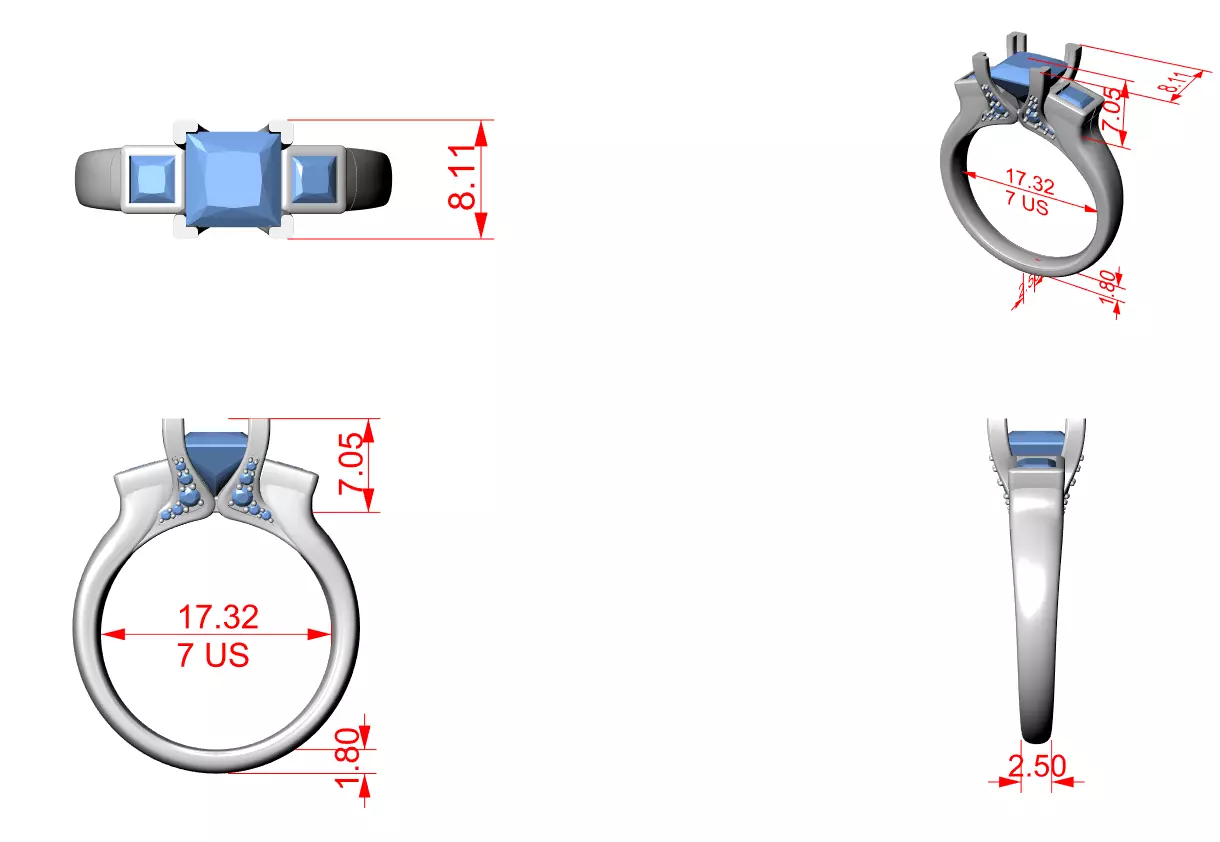 Bezel Set Princess Cut Diamond Engagement Ring 3DM STL Video 3D print model_12