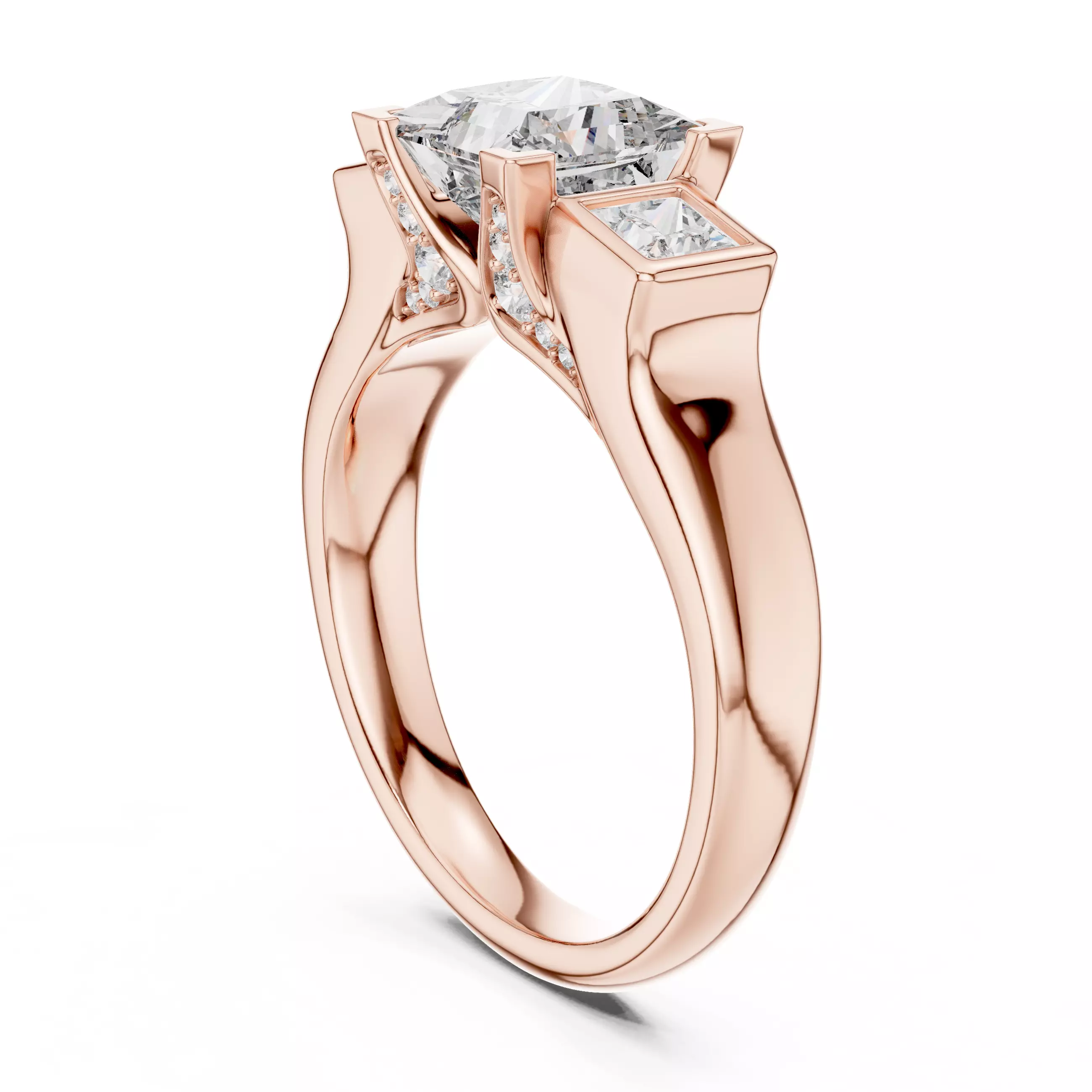 Bezel Set Princess Cut Diamond Engagement Ring 3DM STL Video 3D print model_3