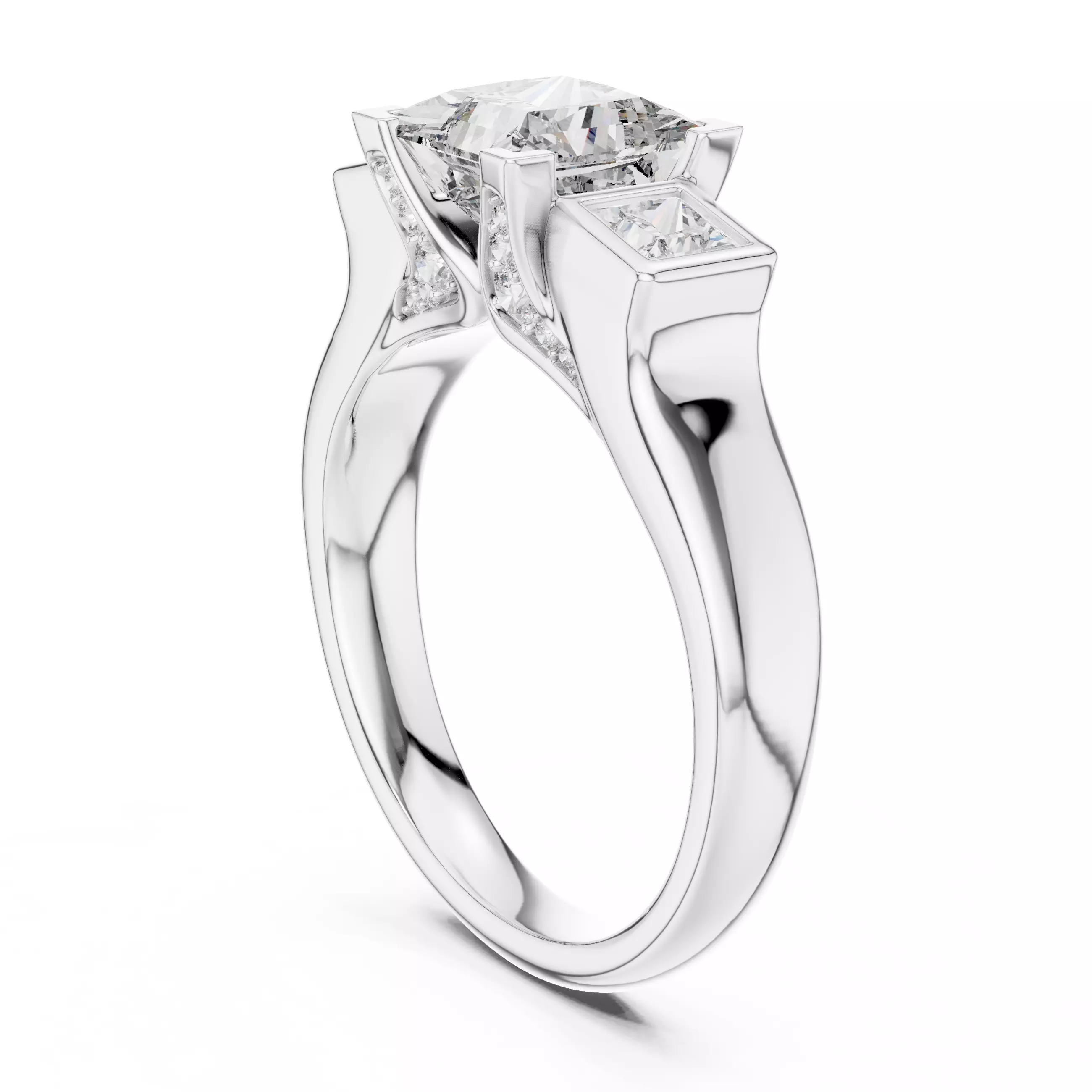 Bezel Set Princess Cut Diamond Engagement Ring 3DM STL Video 3D print model_9