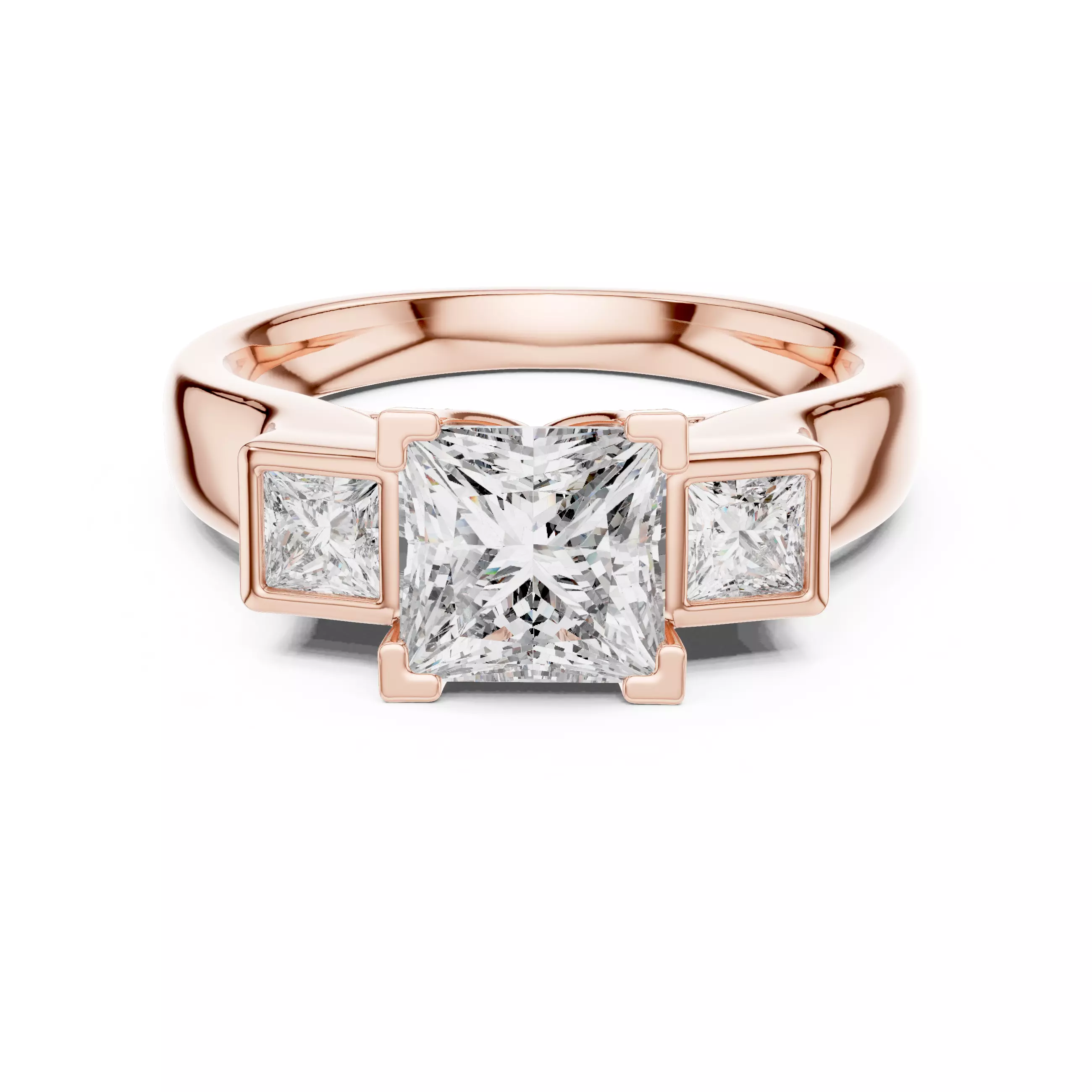 Bezel Set Princess Cut Diamond Engagement Ring 3DM STL Video 3D print model_0