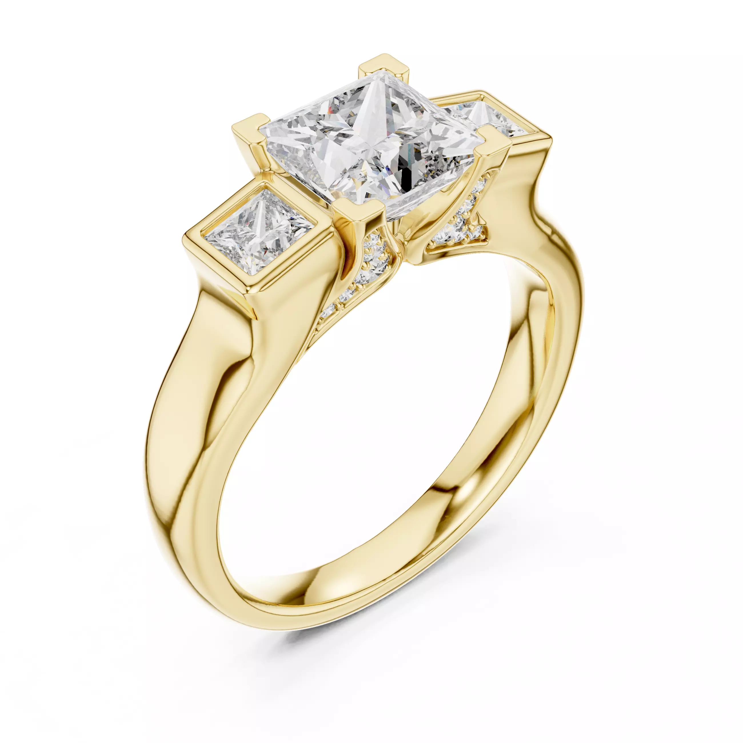 Bezel Set Princess Cut Diamond Engagement Ring 3DM STL Video 3D print model_7