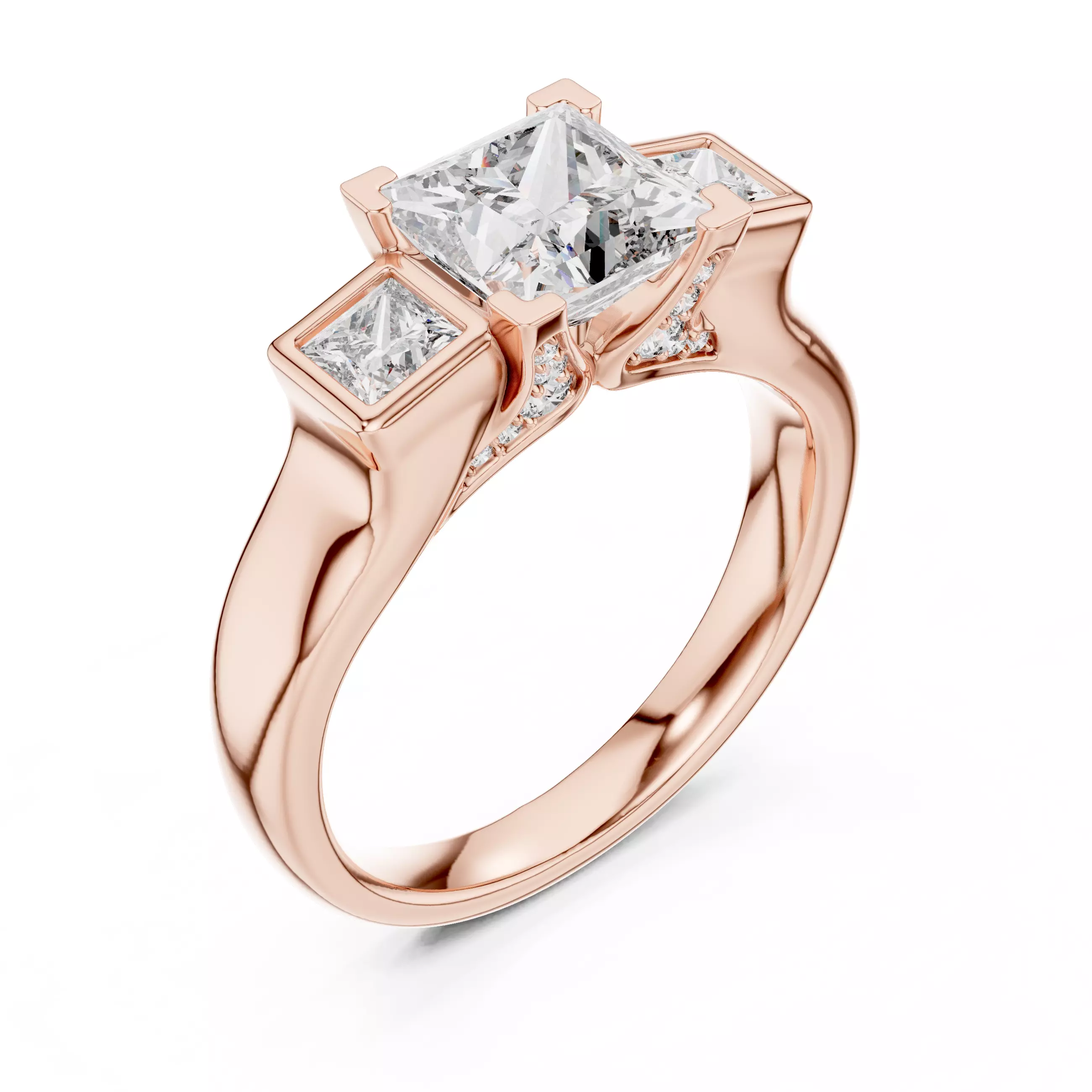 Bezel Set Princess Cut Diamond Engagement Ring 3DM STL Video 3D print model_4