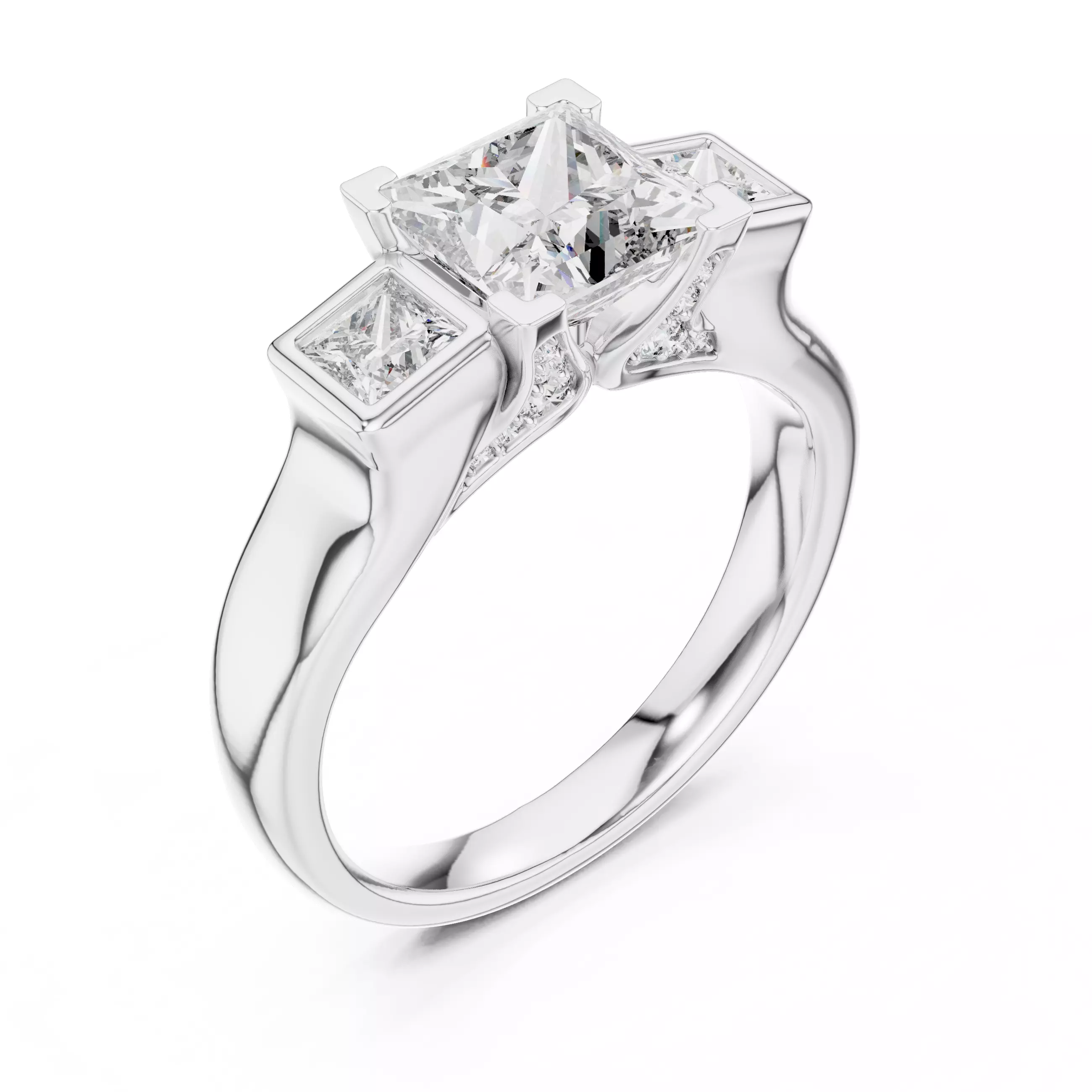 Bezel Set Princess Cut Diamond Engagement Ring 3DM STL Video 3D print model_10