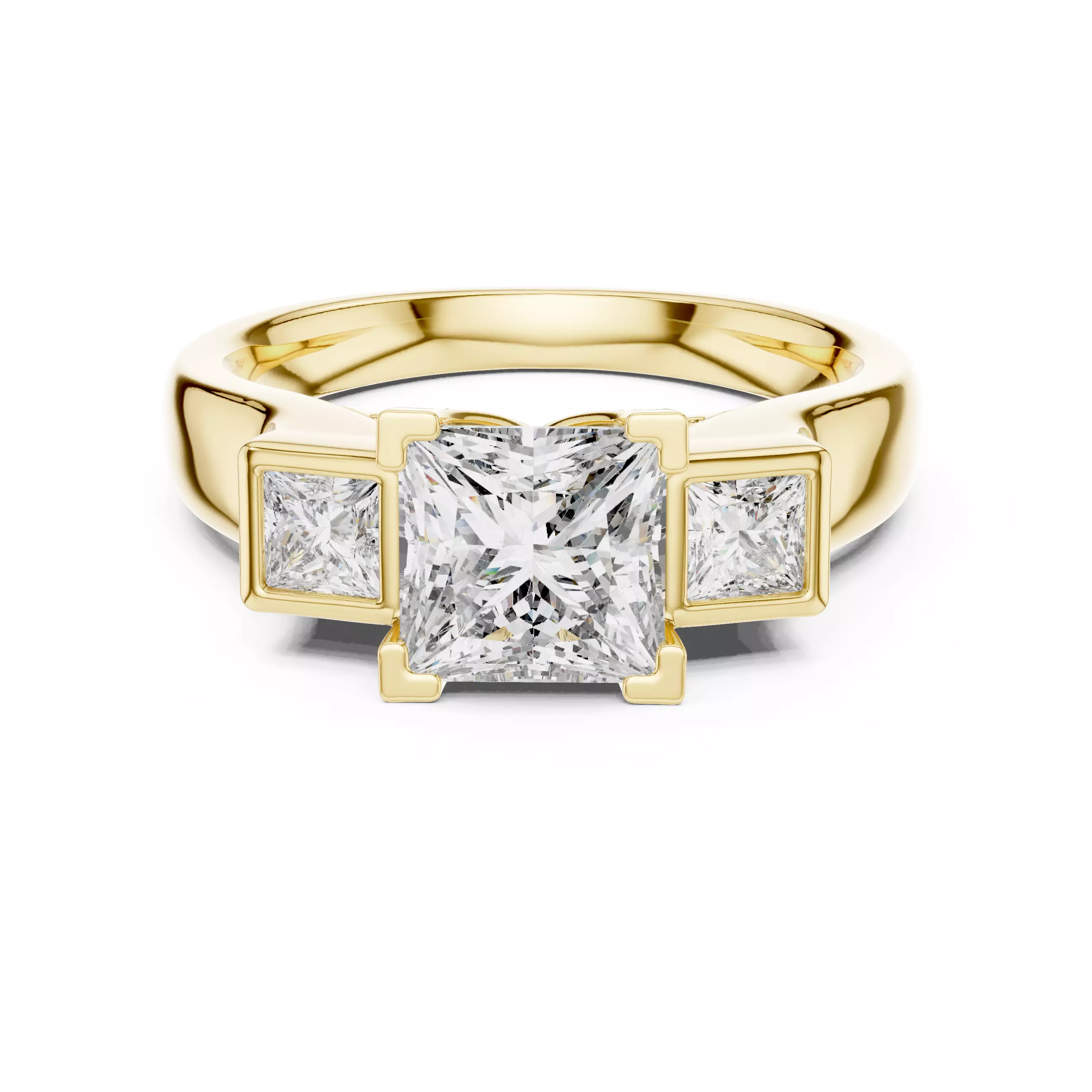 Bezel Set Princess Cut Diamond Engagement Ring 3DM STL Video 3D print model_1