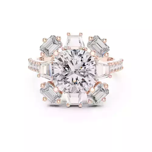 Cushion Emerald Trapezoid Diamond Wedding Ring 3DM STL Video 3D print model