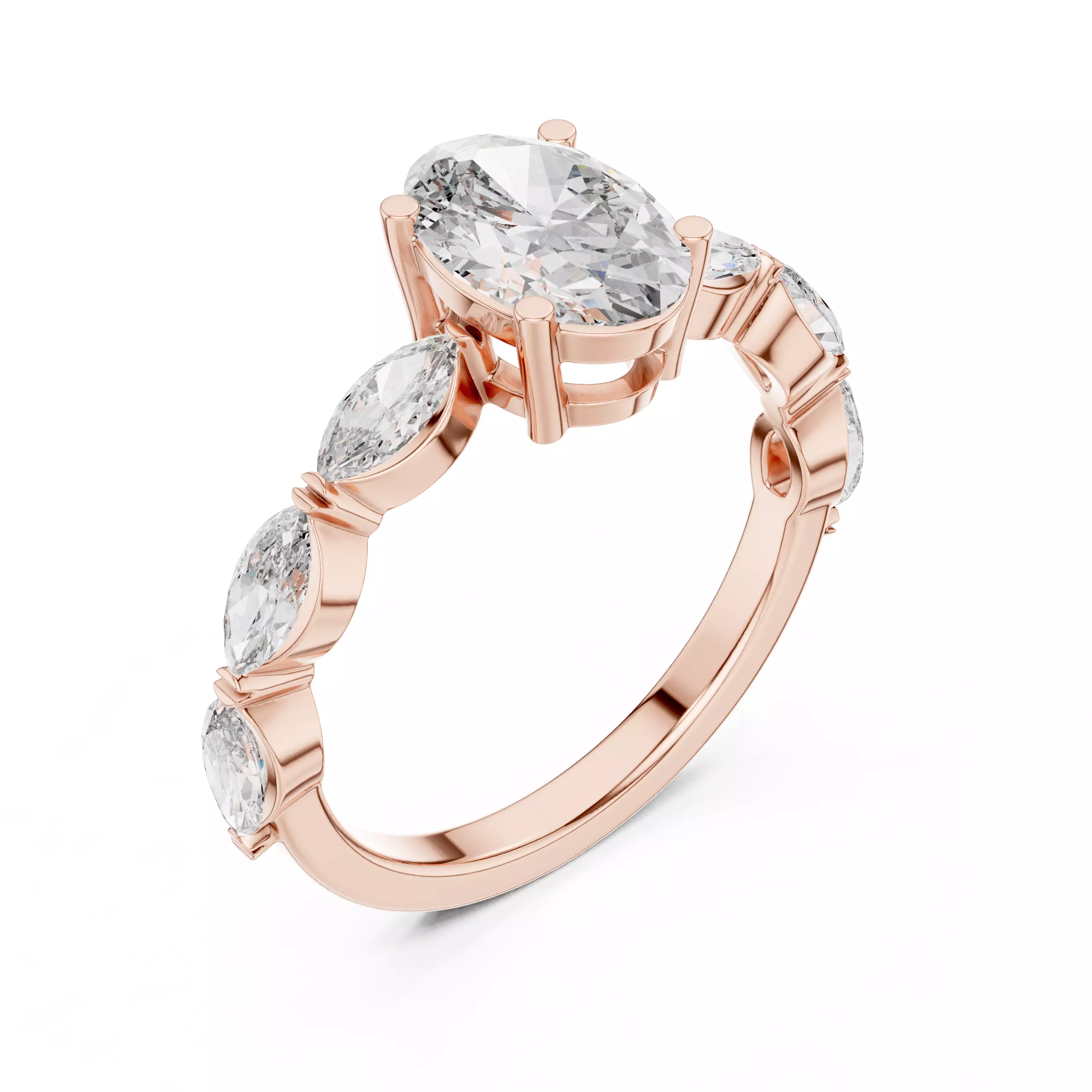 1CT Oval and Marquise Cut Diamond Engagement Ring 3DM STL Video 3D print model_4