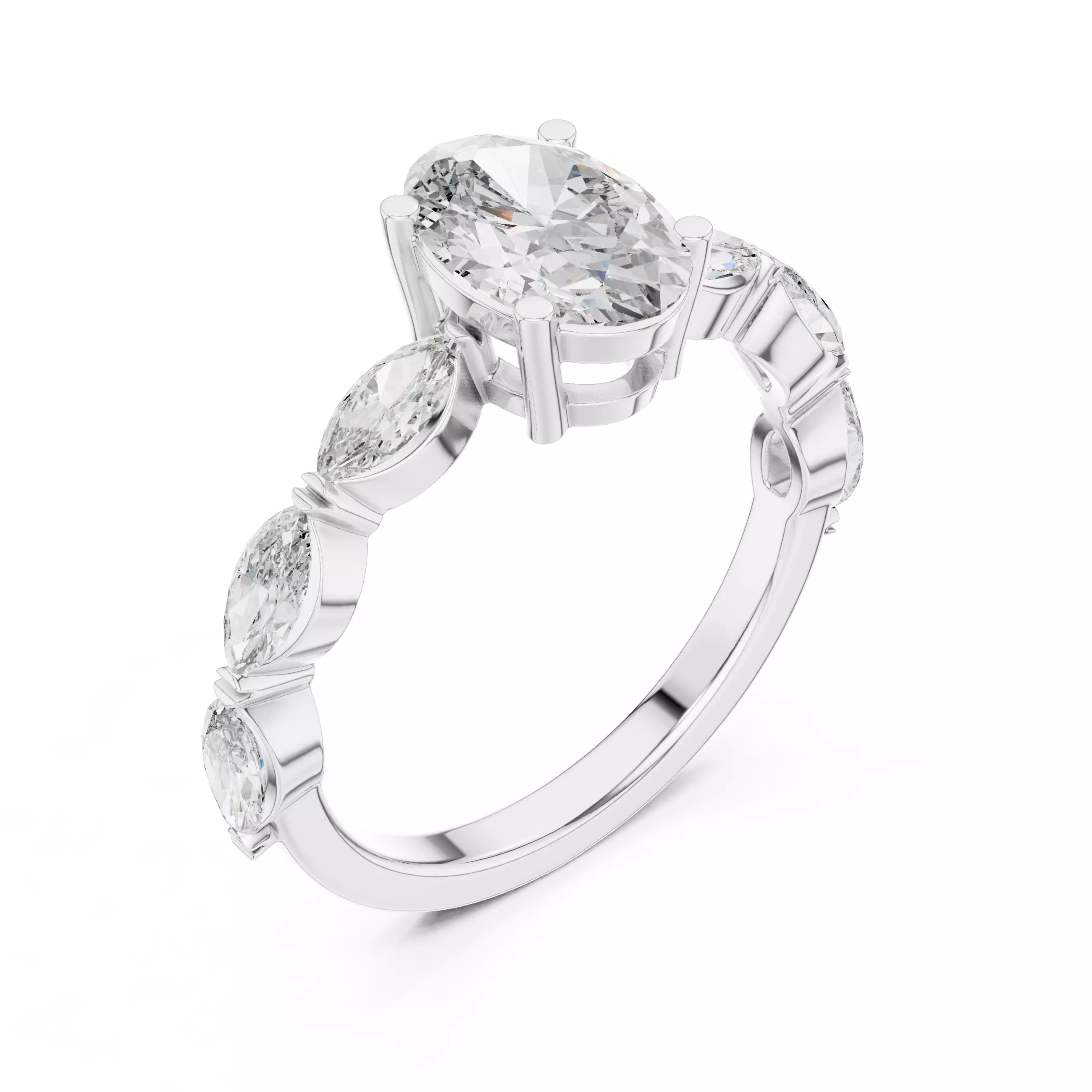 1CT Oval and Marquise Cut Diamond Engagement Ring 3DM STL Video 3D print model_10