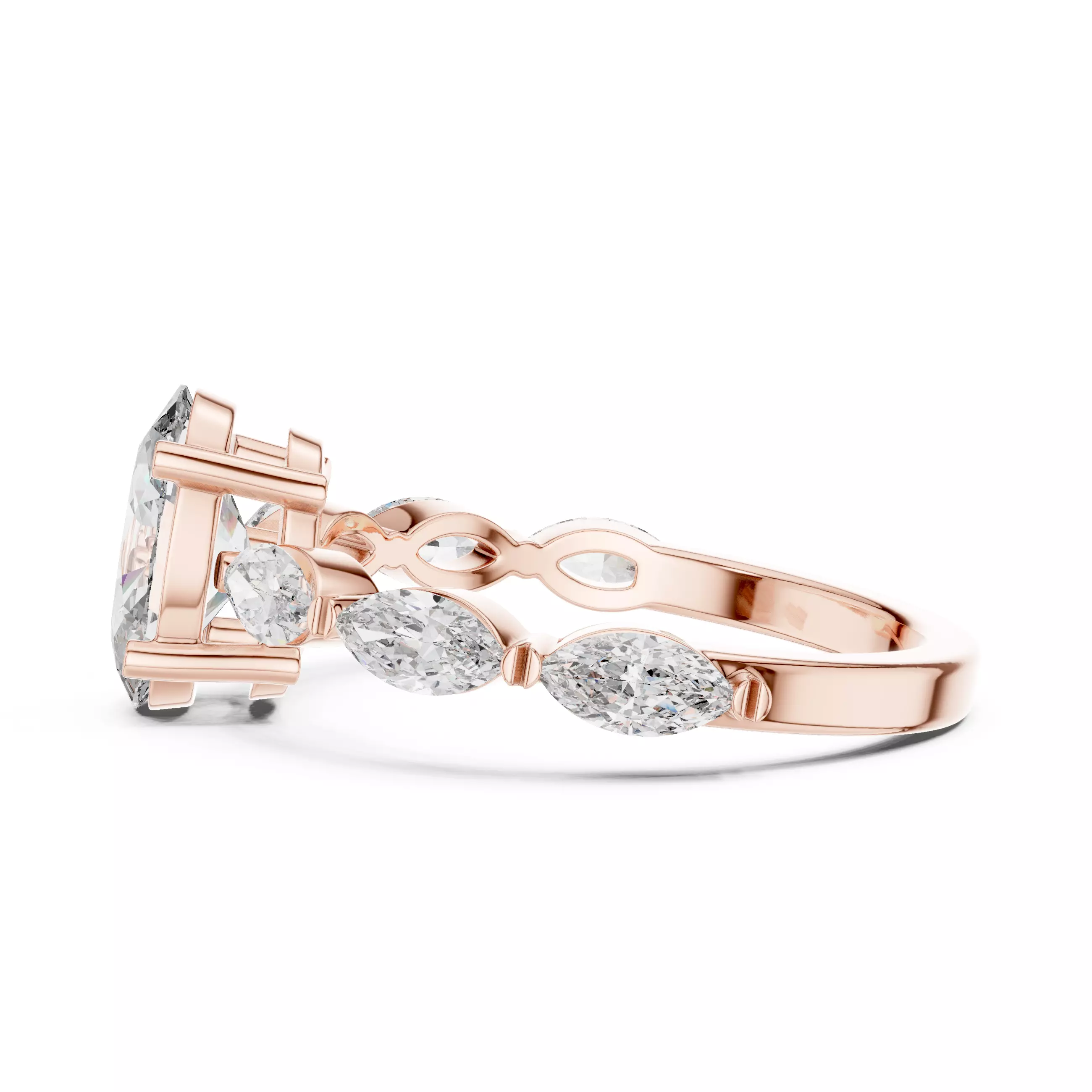 1CT Oval and Marquise Cut Diamond Engagement Ring 3DM STL Video 3D print model_5