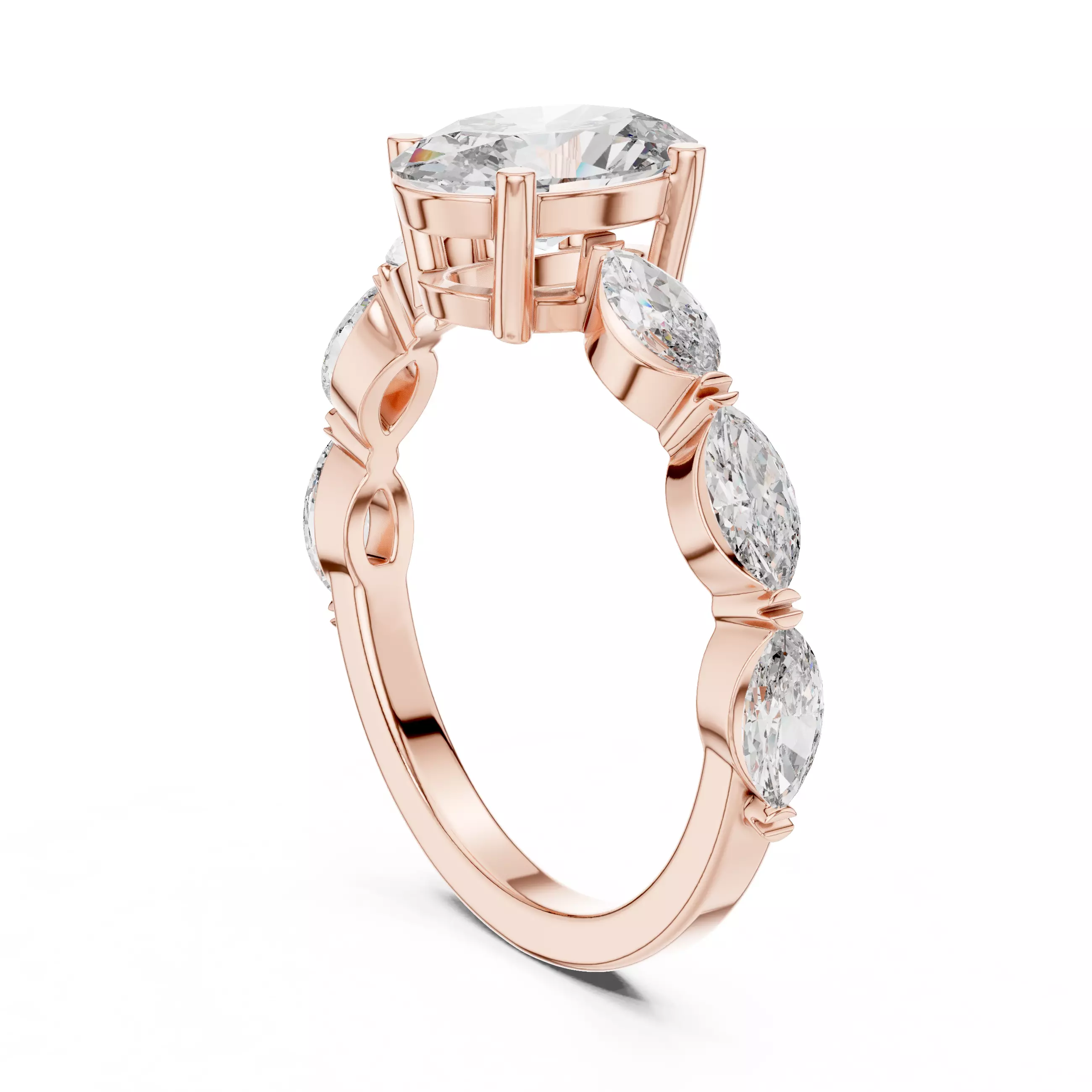 1CT Oval and Marquise Cut Diamond Engagement Ring 3DM STL Video 3D print model_3