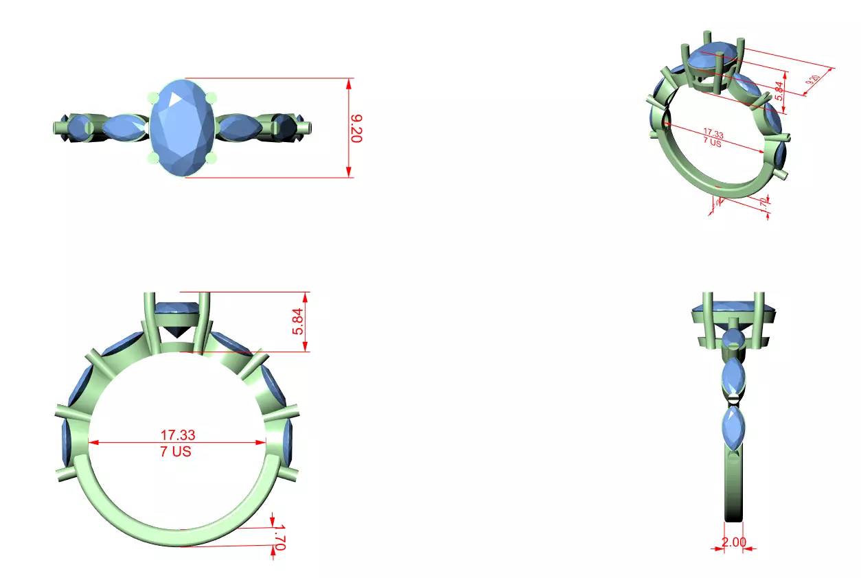 1CT Oval and Marquise Cut Diamond Engagement Ring 3DM STL Video 3D print model_12