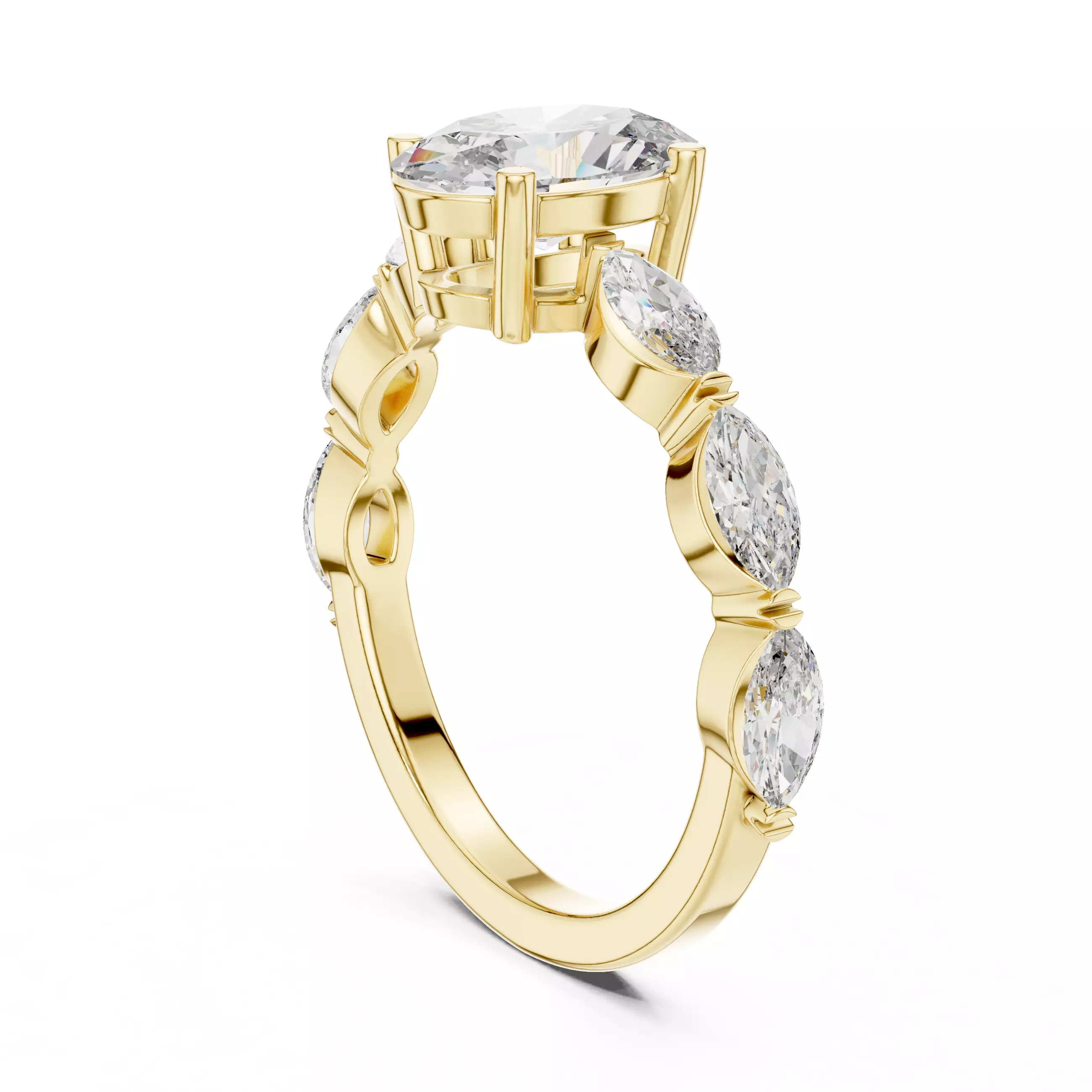 1CT Oval and Marquise Cut Diamond Engagement Ring 3DM STL Video 3D print model_6