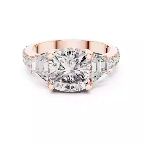 Cushion Trapezoid Diamond Engagement Wedding Ring 3DM STL Video 3D print model