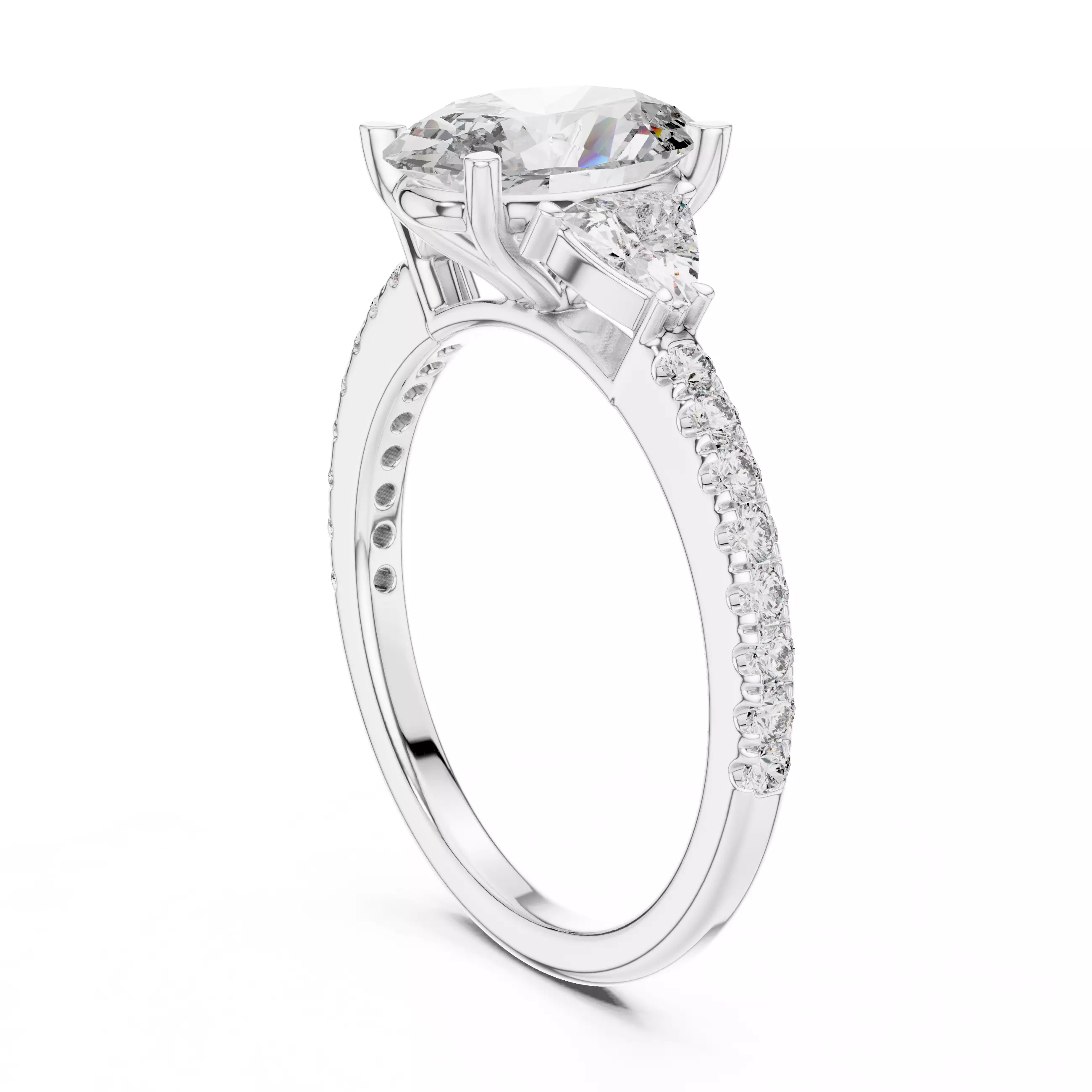 Oval and Trillion Cut Diamond Engagement Ring 3DM STL Video 3D print model_9