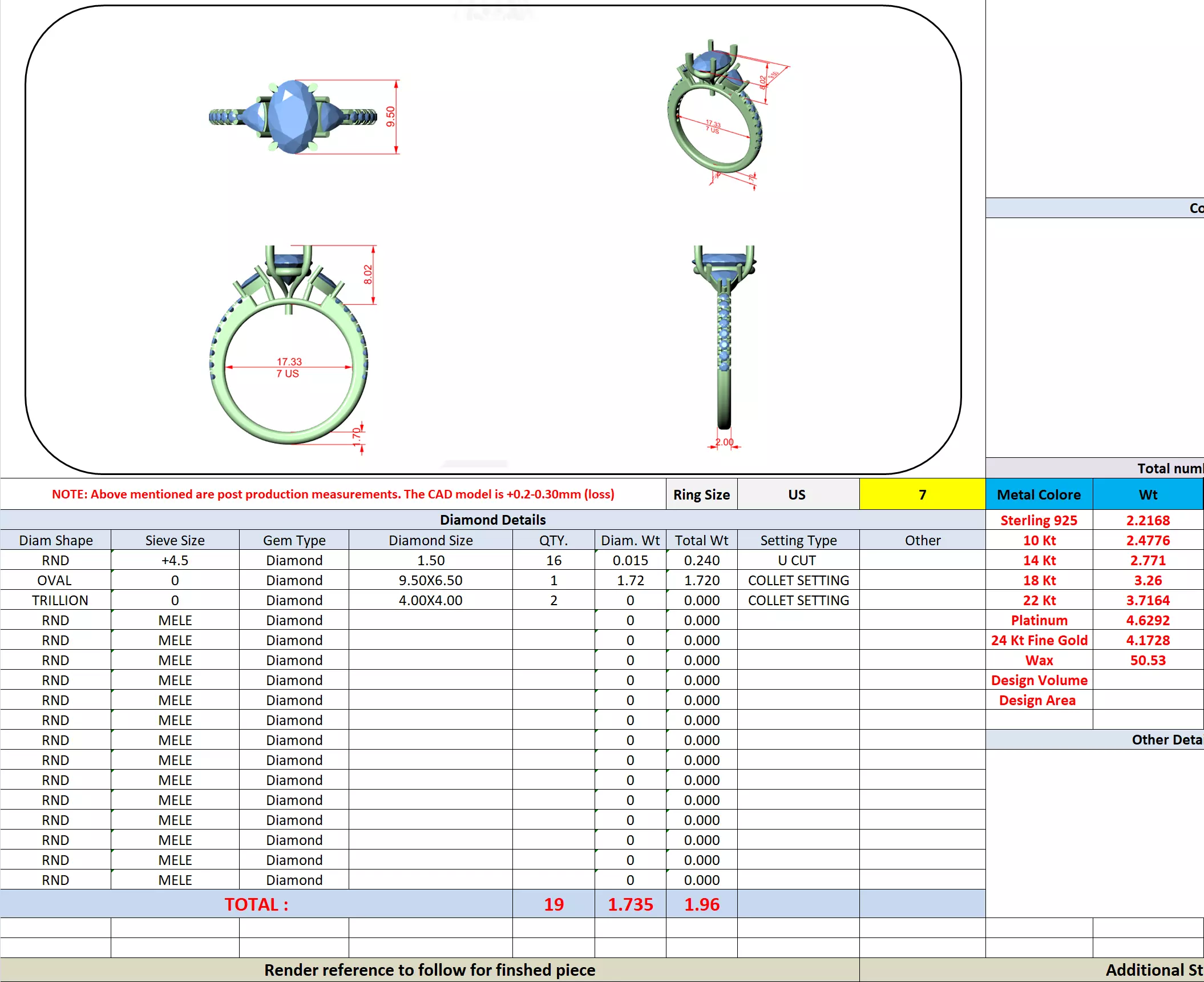 Oval and Trillion Cut Diamond Engagement Ring 3DM STL Video 3D print model_13