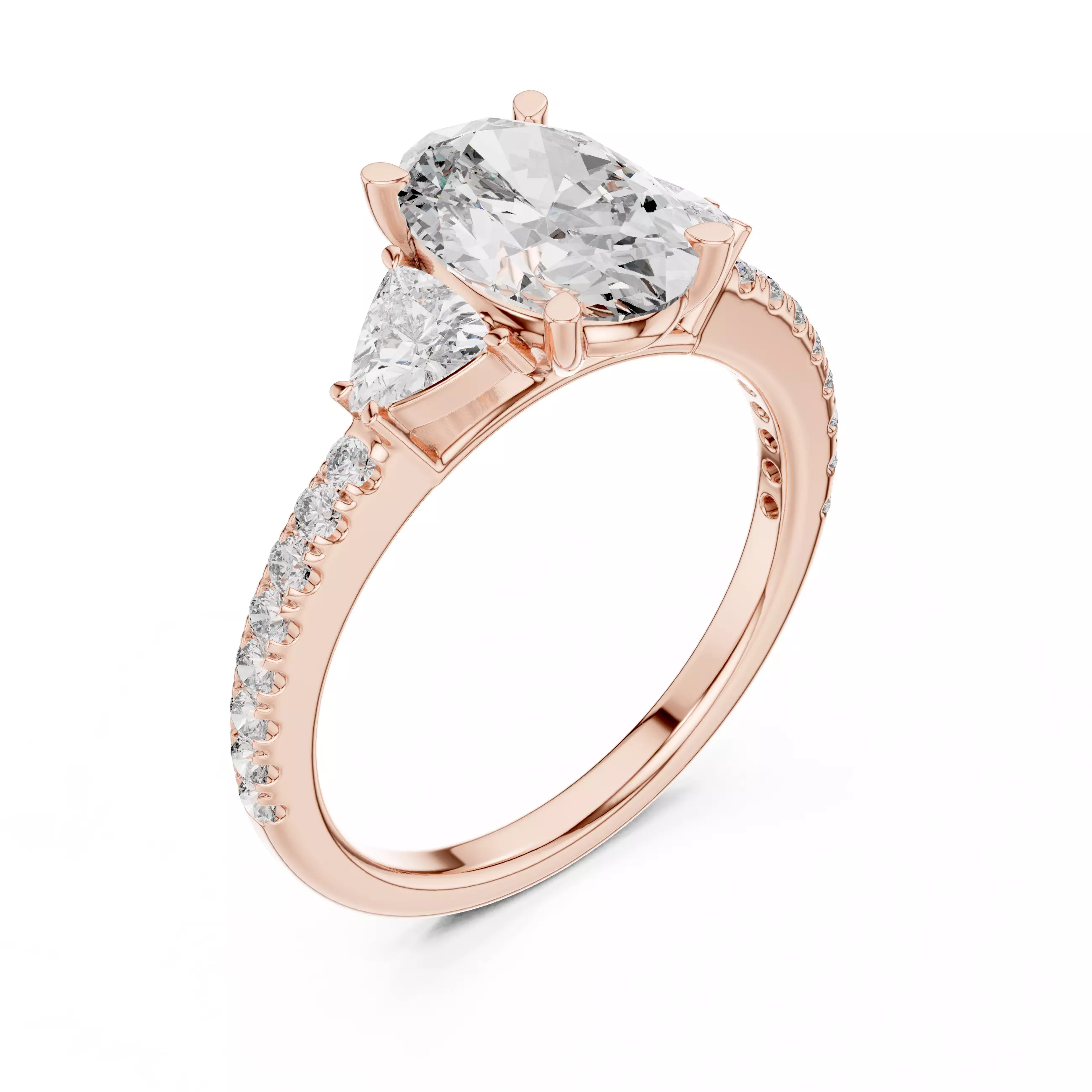 Oval and Trillion Cut Diamond Engagement Ring 3DM STL Video 3D print model_4