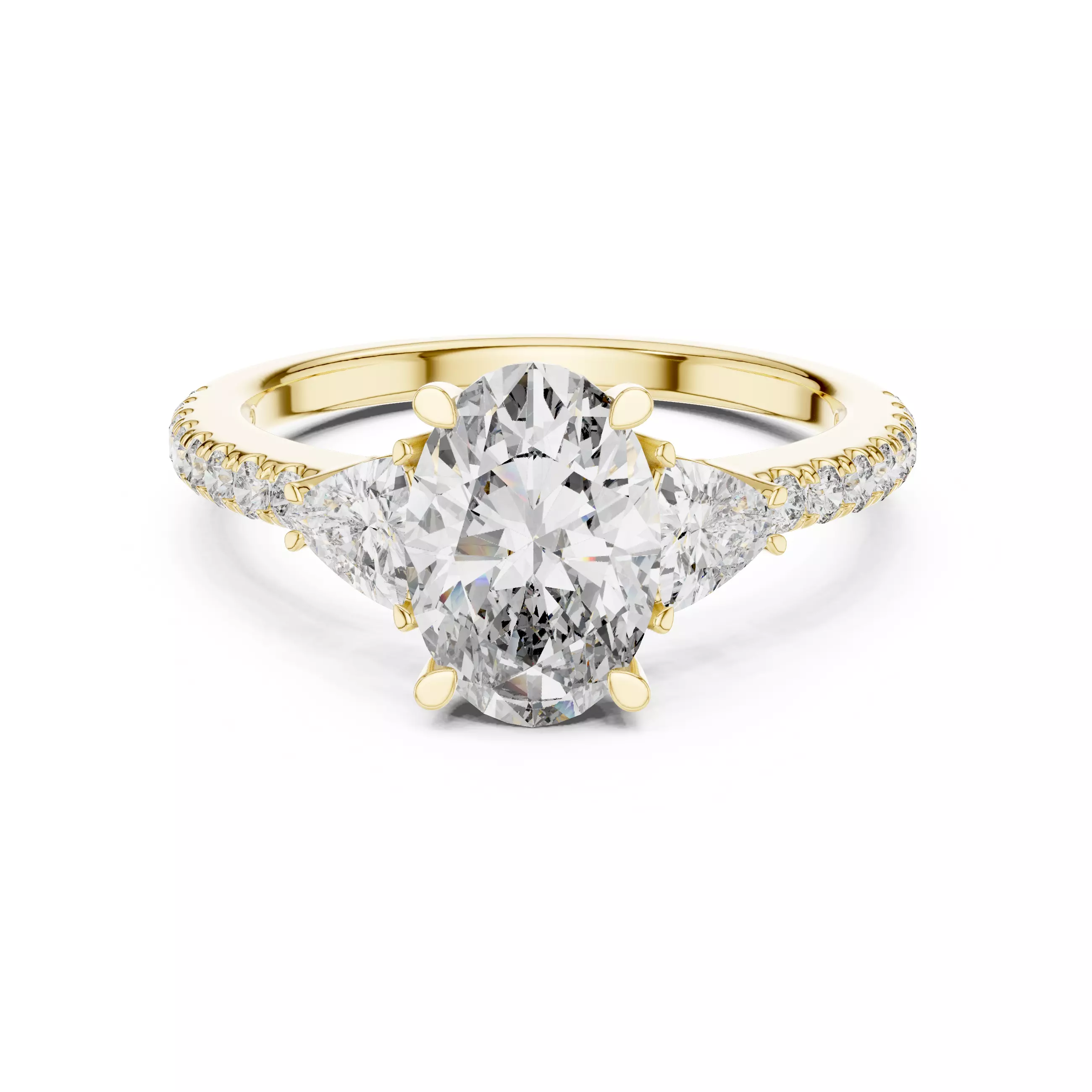 Oval and Trillion Cut Diamond Engagement Ring 3DM STL Video 3D print model_1