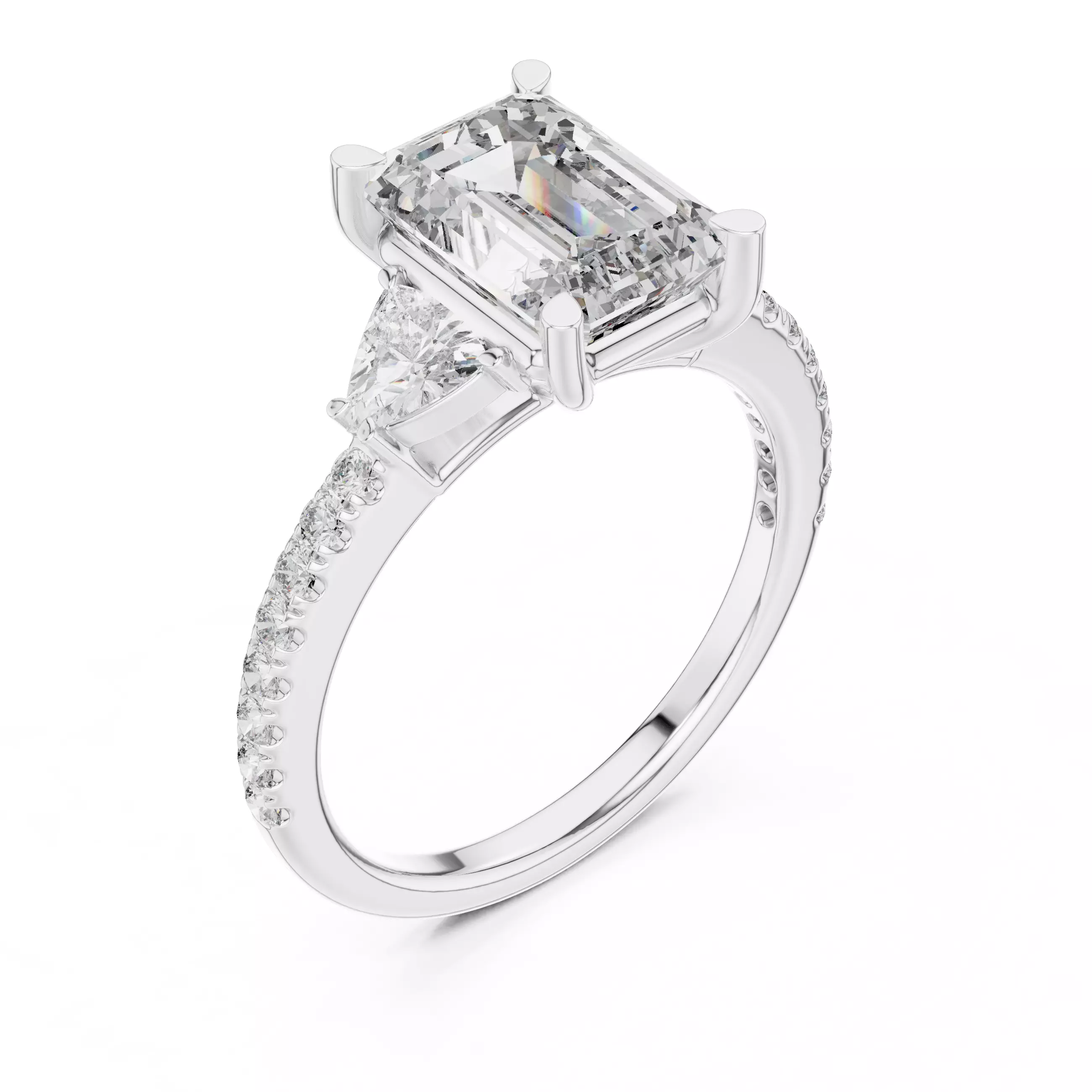 Emerald and Trillion Cut Diamond Engagement Ring 3DM STL Video 3D print model_10