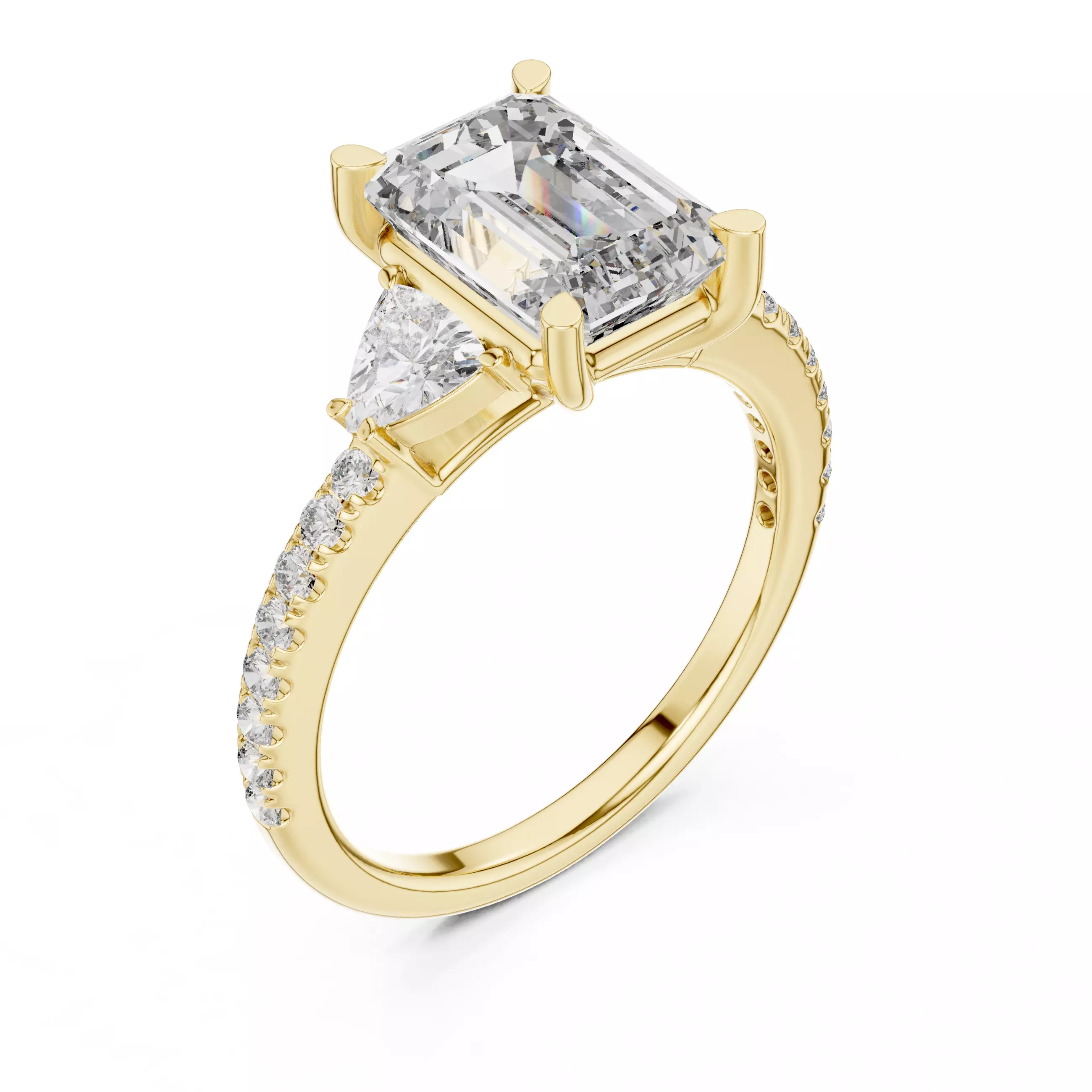 Emerald and Trillion Cut Diamond Engagement Ring 3DM STL Video 3D print model_7