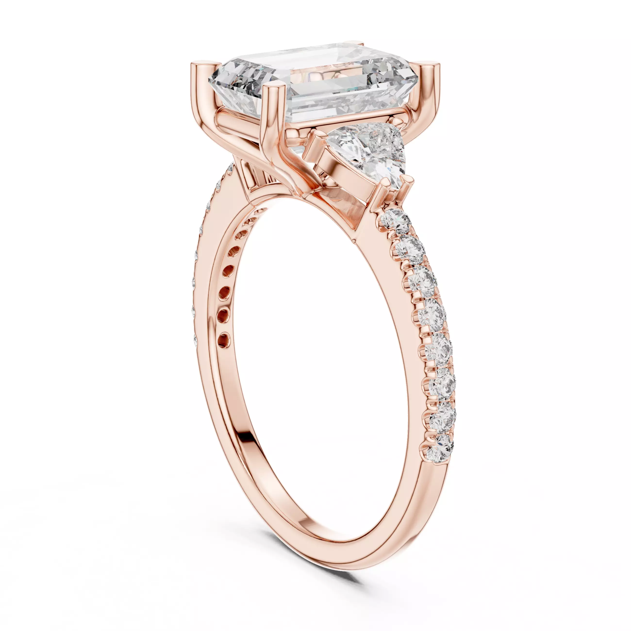 Emerald and Trillion Cut Diamond Engagement Ring 3DM STL Video 3D print model_3