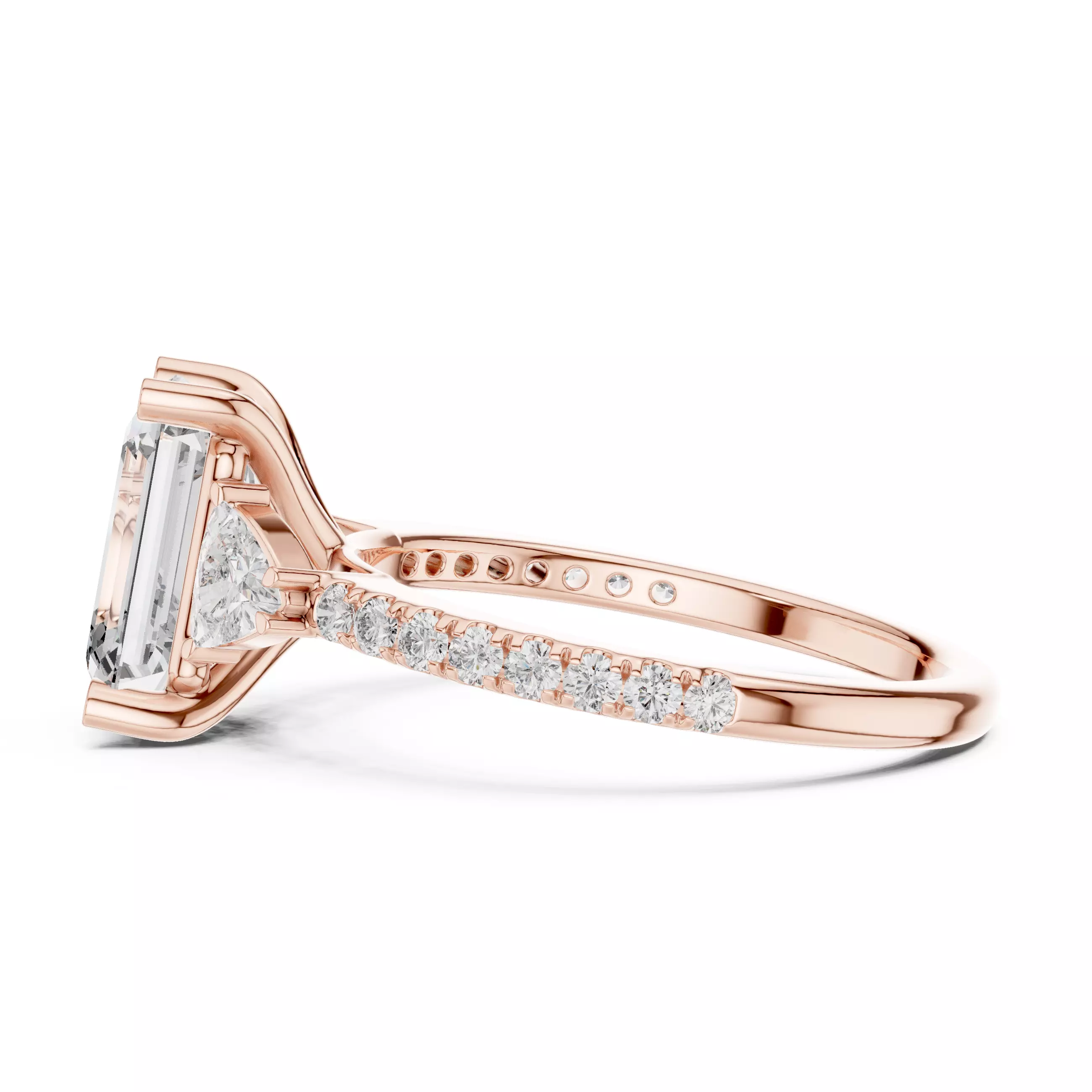 Emerald and Trillion Cut Diamond Engagement Ring 3DM STL Video 3D print model_5