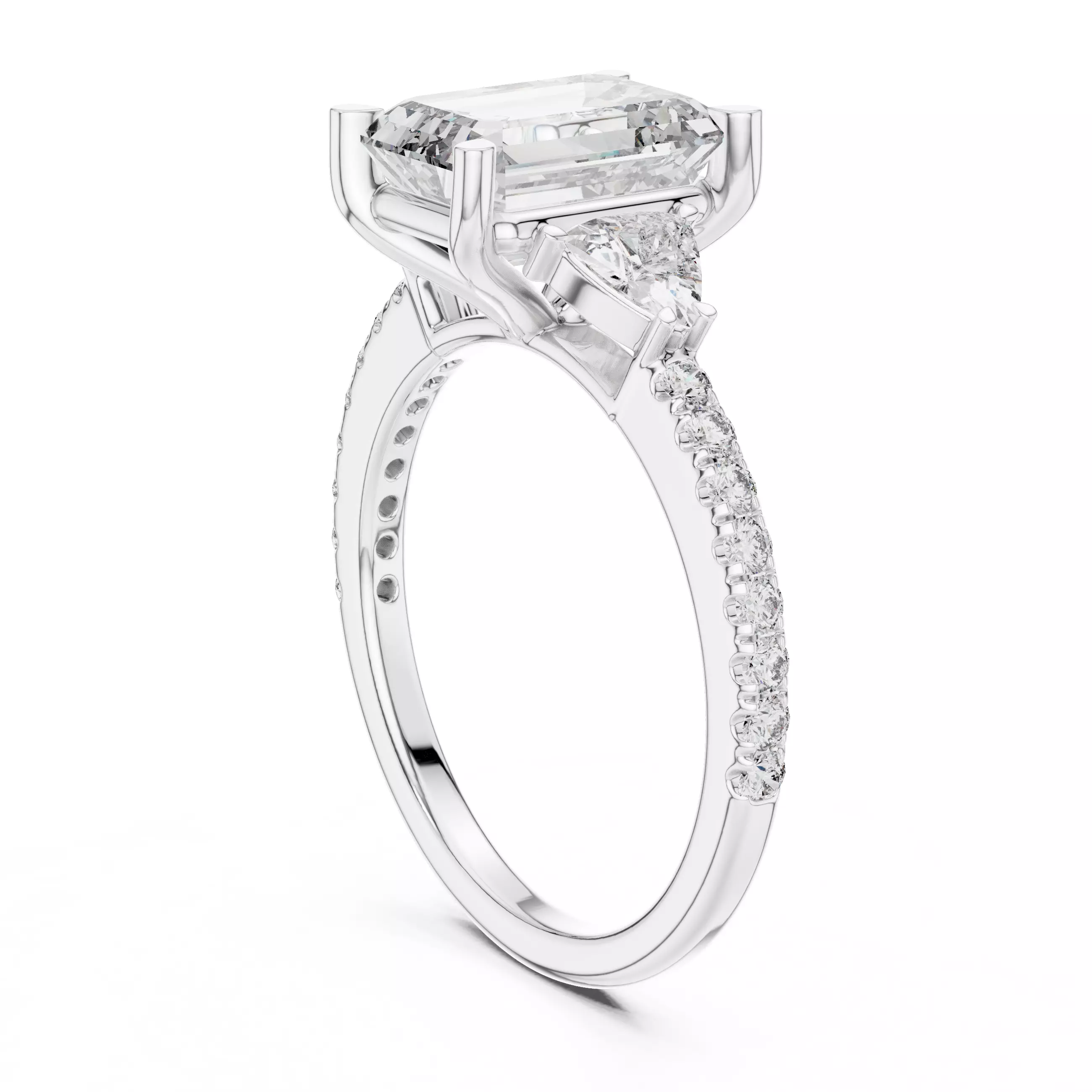 Emerald and Trillion Cut Diamond Engagement Ring 3DM STL Video 3D print model_9