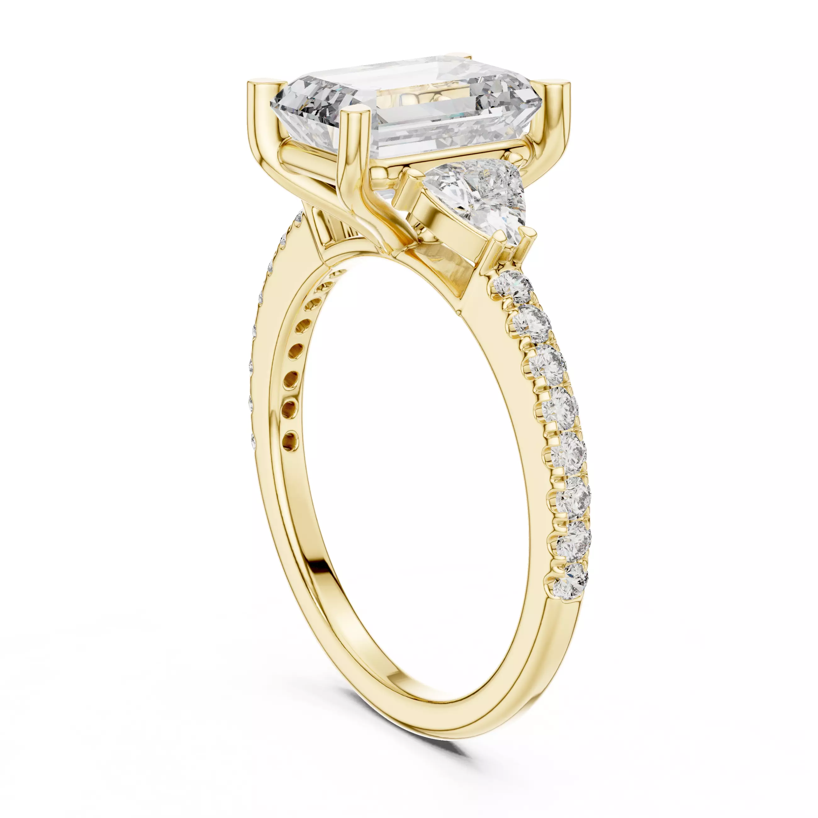 Emerald and Trillion Cut Diamond Engagement Ring 3DM STL Video 3D print model_6