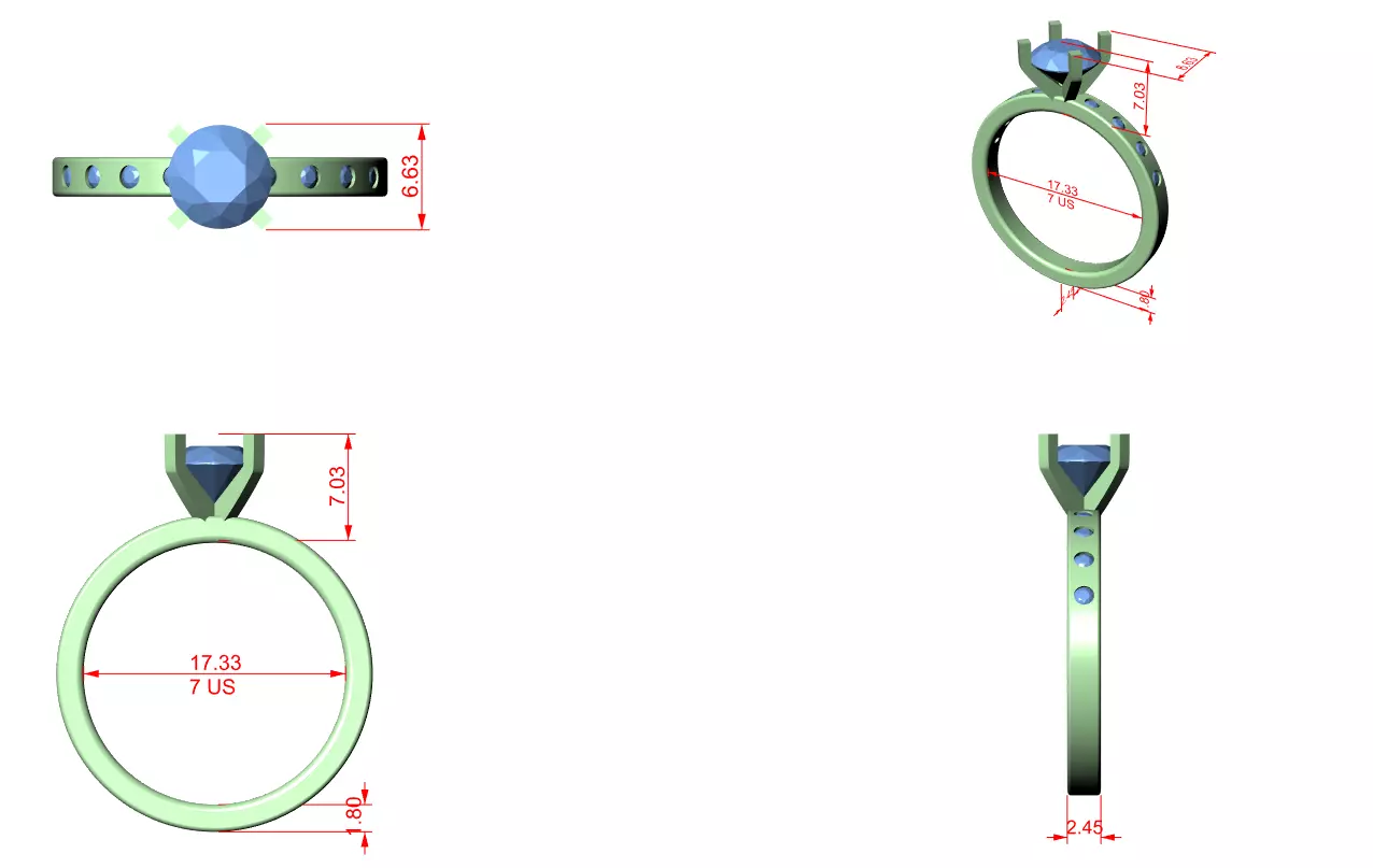 1CT Round Cut Diamond Engagement Wedding Ring 3DM STL Video 3D print model_12