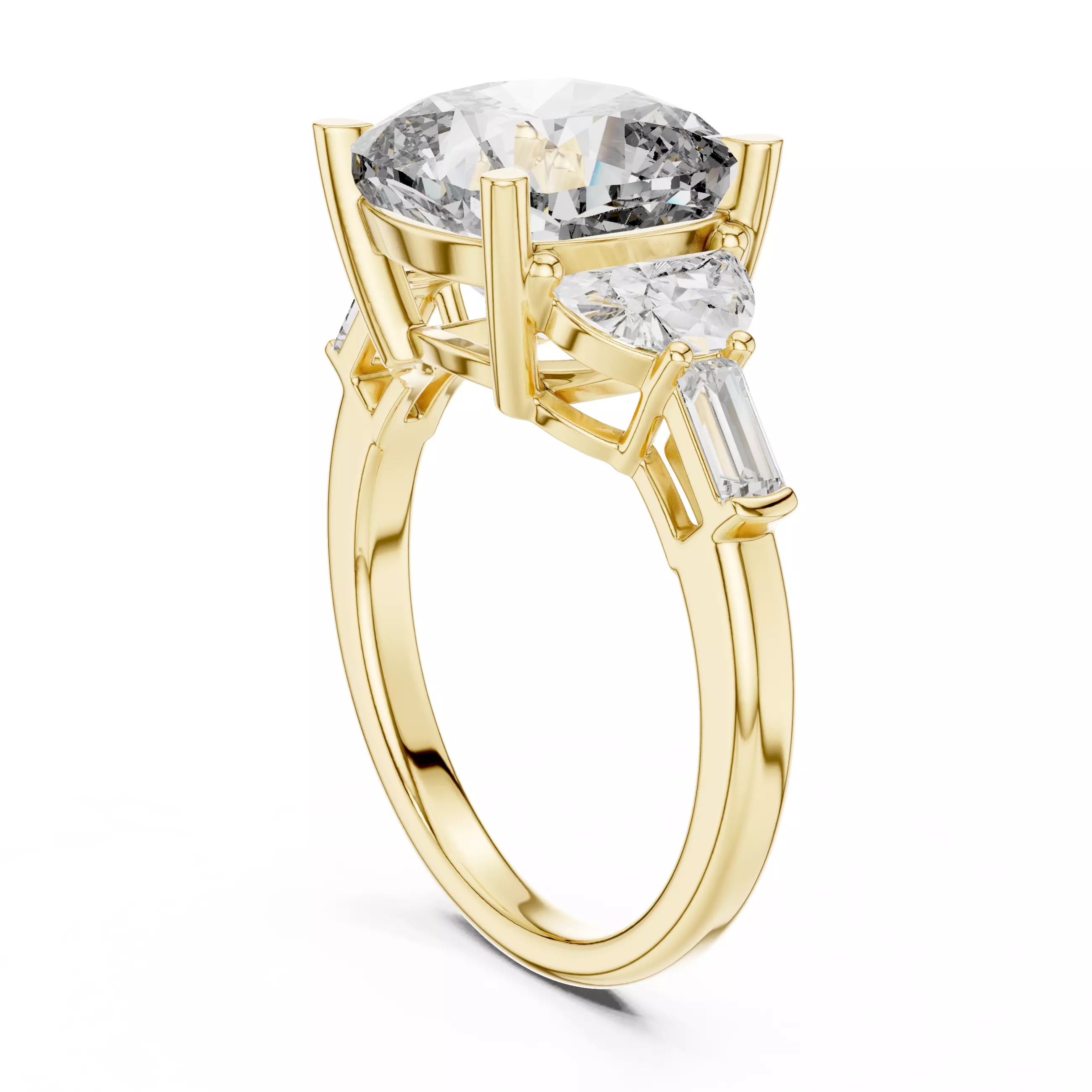 Cushion Half Moon and Baguette Cut Five Stone Ring 3DM STL Video 3D print model_6