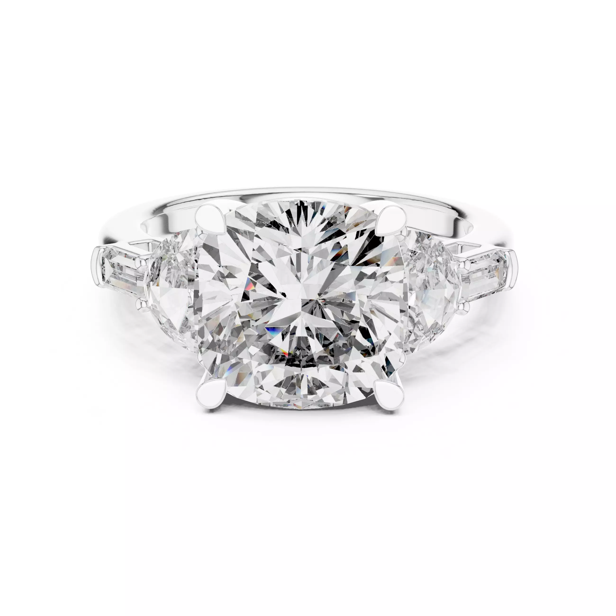 Cushion Half Moon and Baguette Cut Five Stone Ring 3DM STL Video 3D print model_2