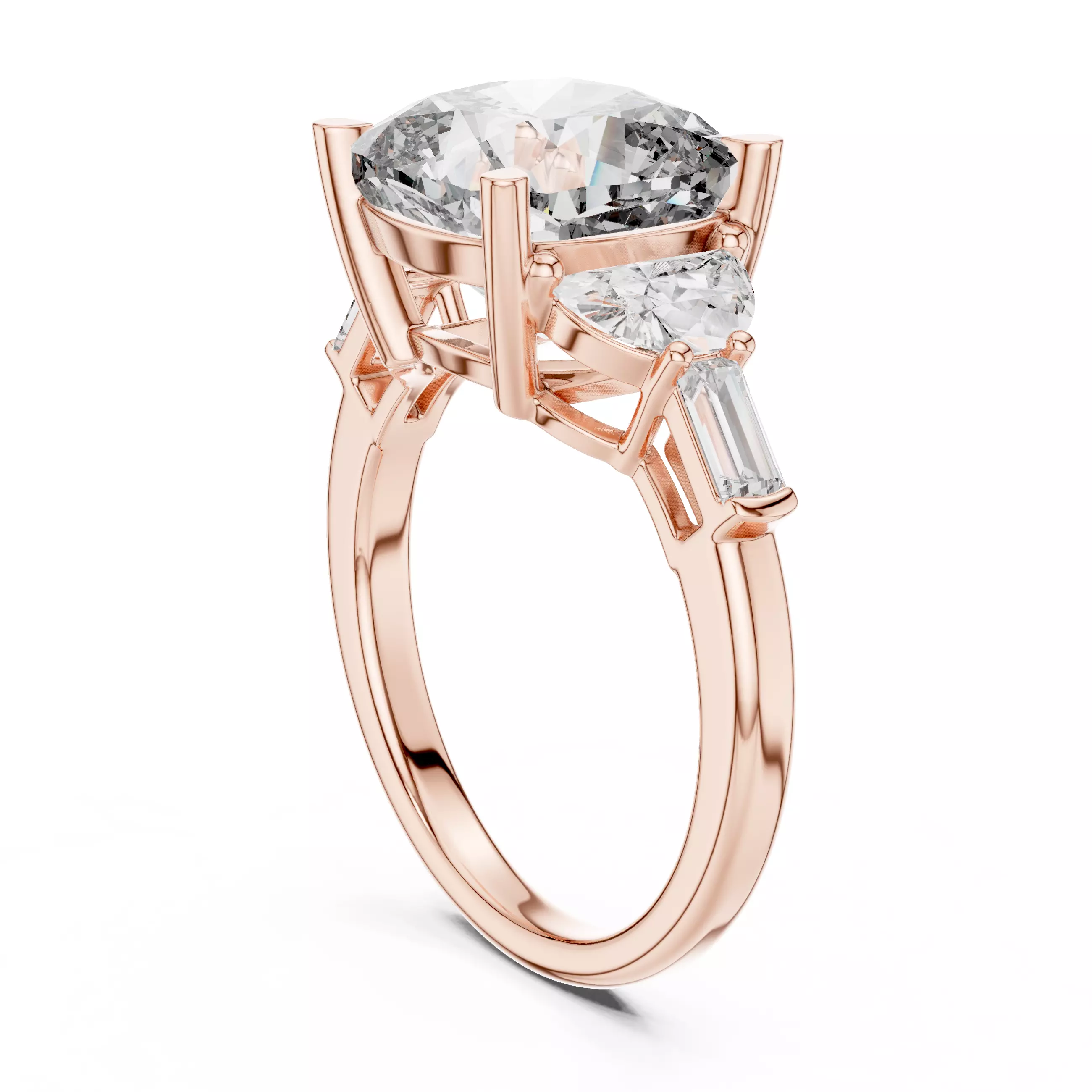 Cushion Half Moon and Baguette Cut Five Stone Ring 3DM STL Video 3D print model_3