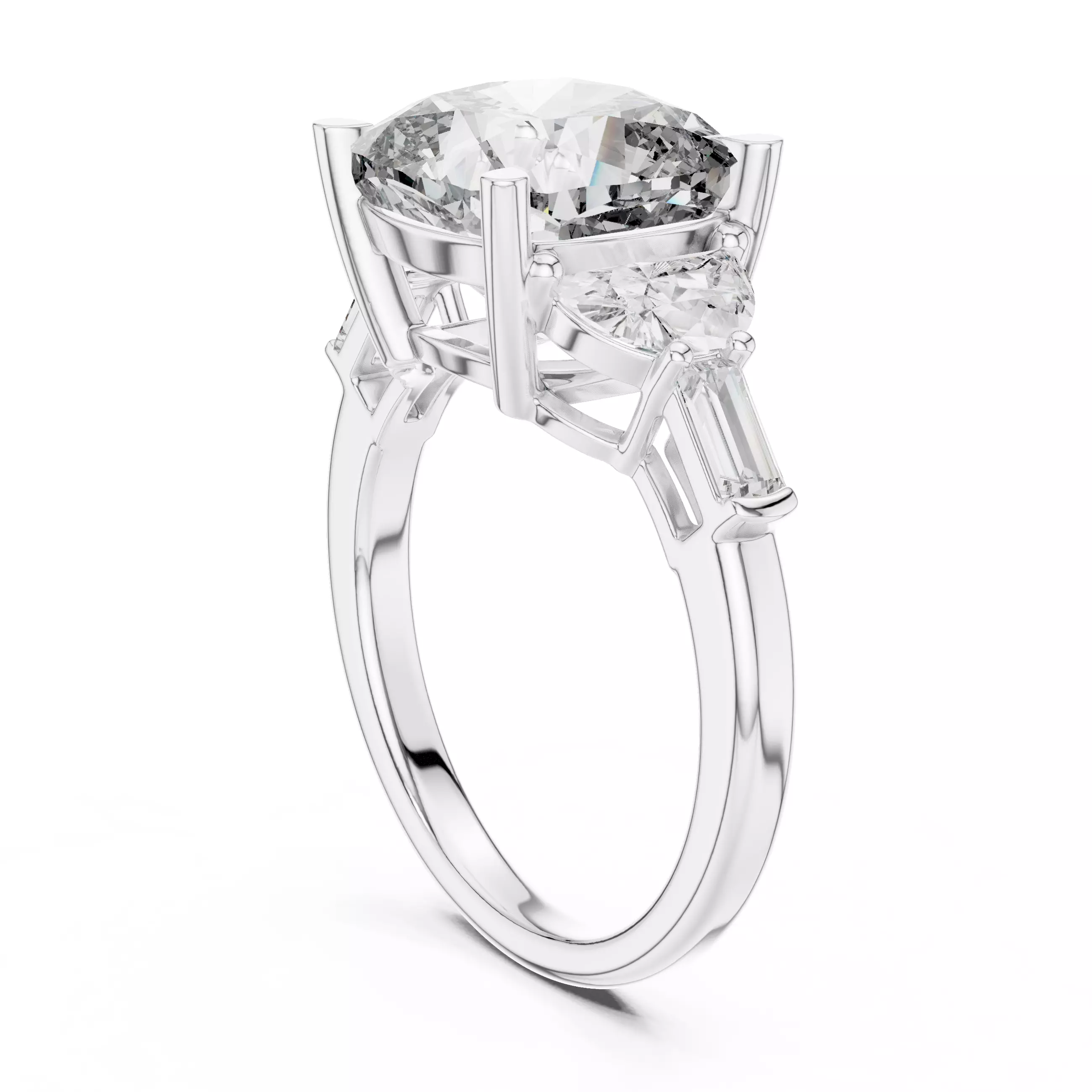 Cushion Half Moon and Baguette Cut Five Stone Ring 3DM STL Video 3D print model_9