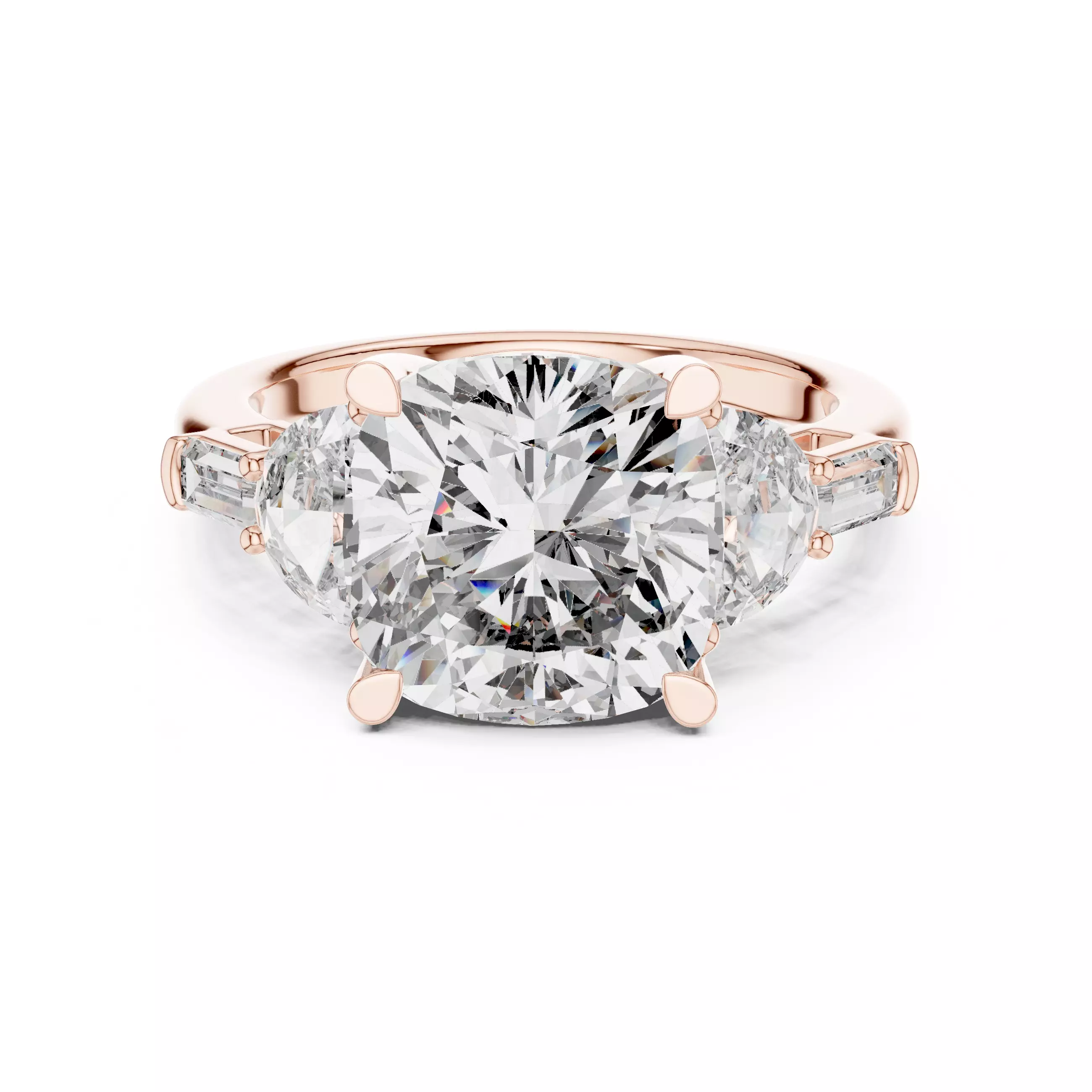 Cushion Half Moon and Baguette Cut Five Stone Ring 3DM STL Video 3D print model_0