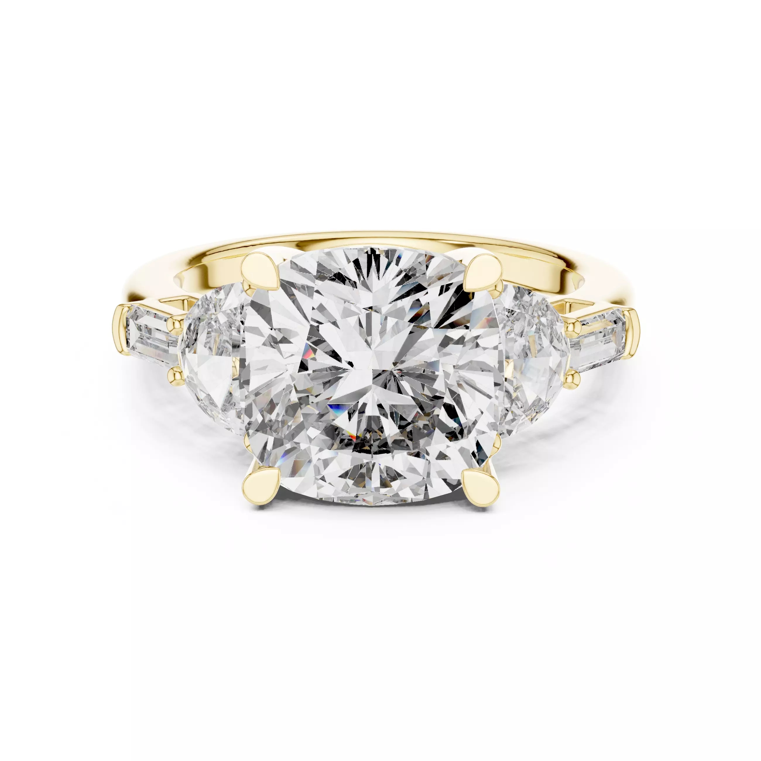 Cushion Half Moon and Baguette Cut Five Stone Ring 3DM STL Video 3D print model_1