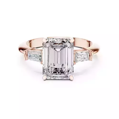 Emerald Cut and Baguette Cut Engagement Ring 3DM STL Video 3D print model