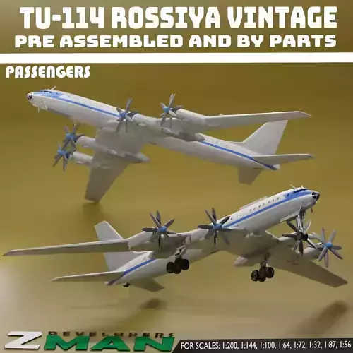 Tupolev Tu-114 Rossiya PASSENGERS 3D print model Tupolev Tu-114 Rossiya PASSENGERS 3D print model