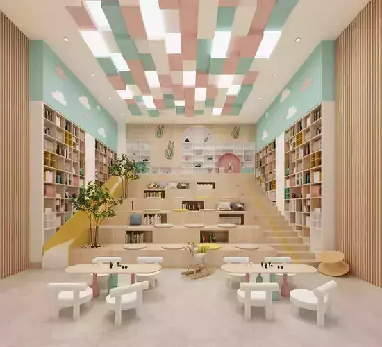 library Low-poly 3D model