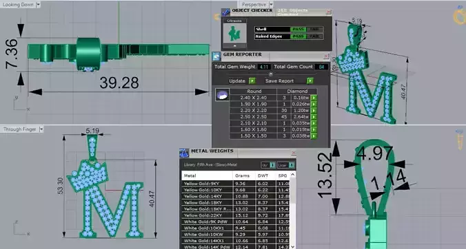 M Letter Pendant with Crown and Diamonds Model jp0299