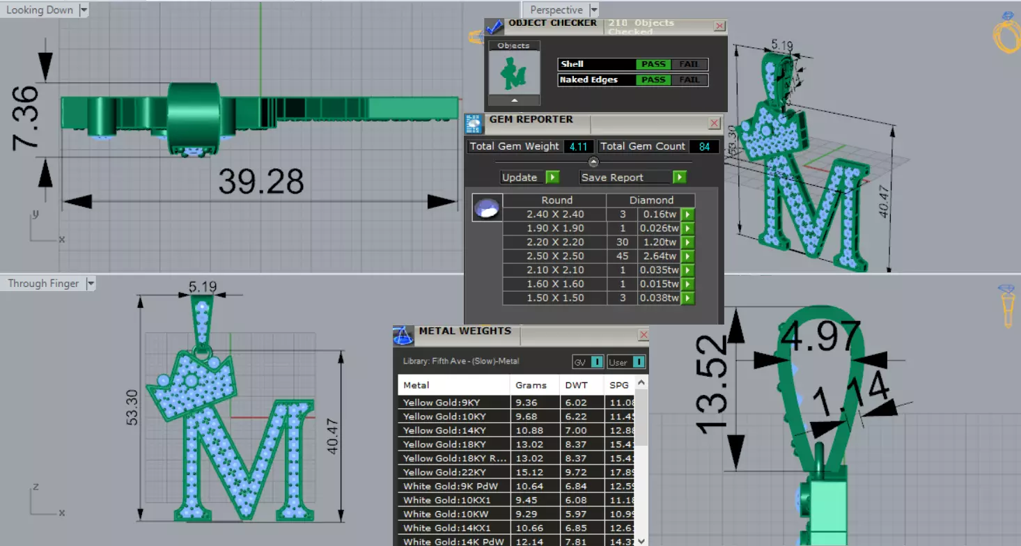 M Letter Pendant with Crown and Diamonds Model jp0299 3D print model