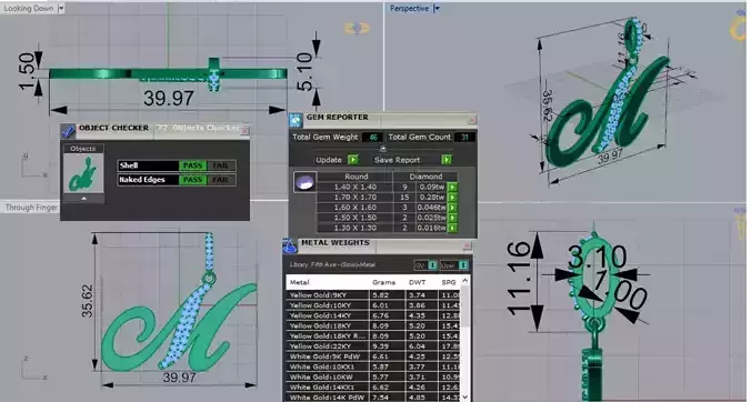 M Letter Pendant with Diamonds and Rose Gold Model jp0300