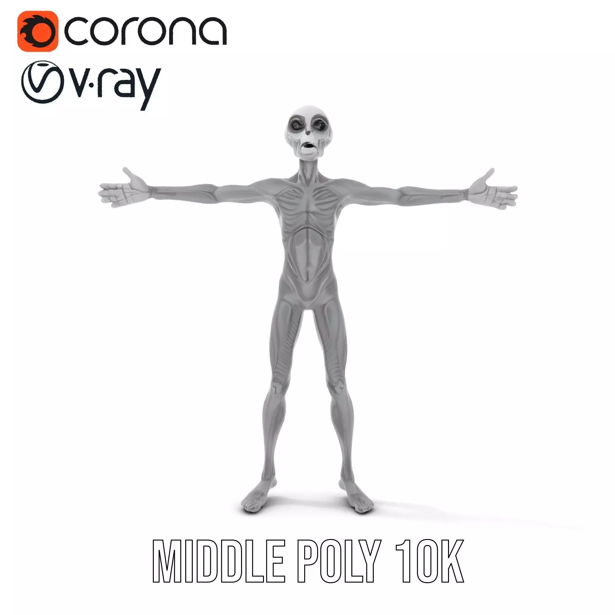 Grey Alien Character model pack Low-poly 3D model_7