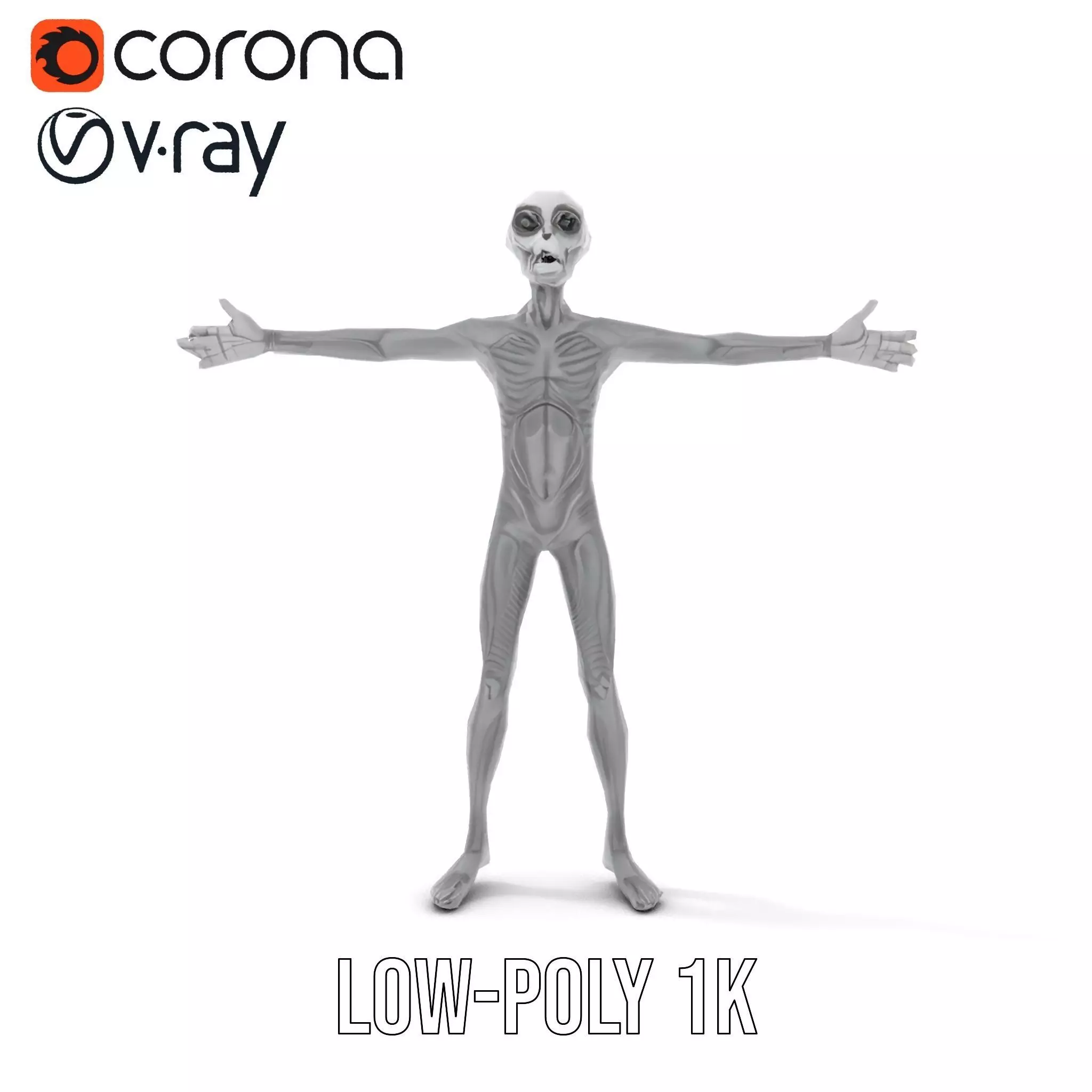 Grey Alien Character model pack Low-poly 3D model_31
