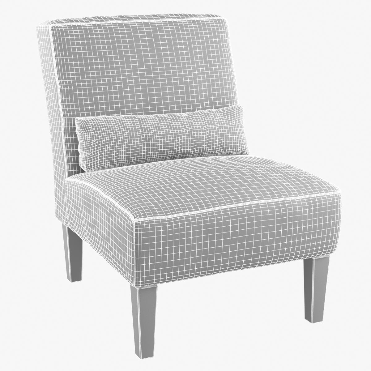 Custom made armless lounge chair in beige textile 3D model_2