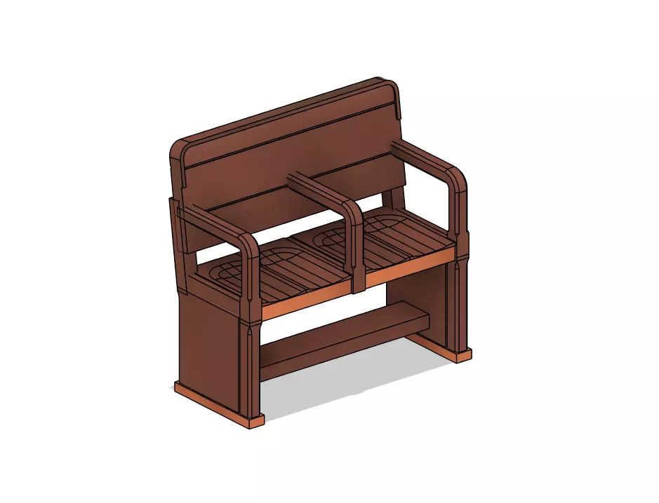 Model Railway Waiting Room Wooden Bench 2 and 4 Seat 3D print model_4