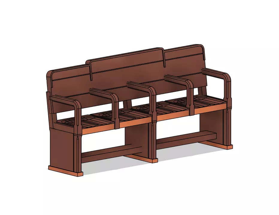 Model Railway Waiting Room Wooden Bench 2 and 4 Seat 3D print model_3