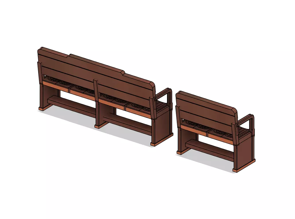 Model Railway Waiting Room Wooden Bench 2 and 4 Seat 3D print model_10