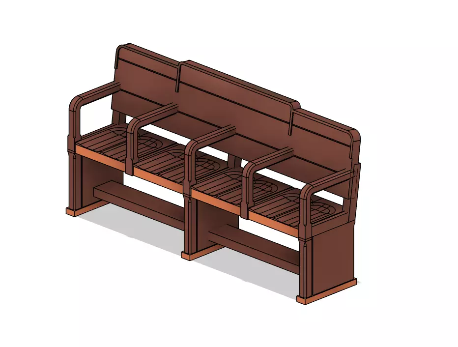 Model Railway Waiting Room Wooden Bench 2 and 4 Seat 3D print model_2