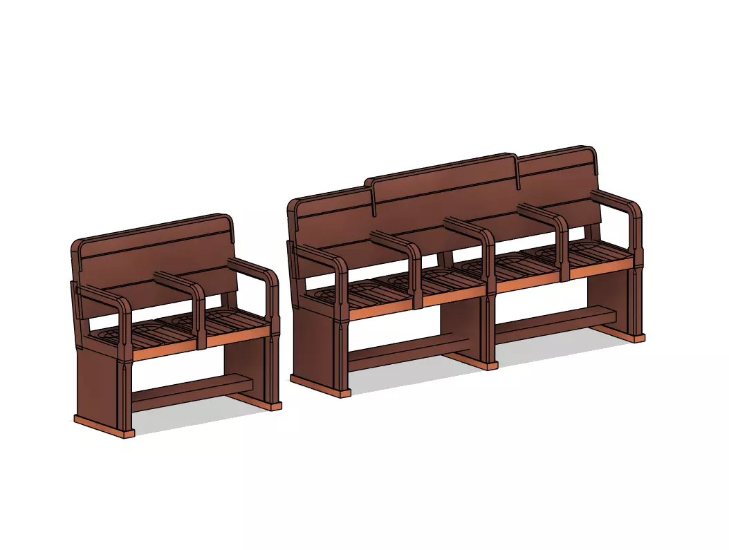Model Railway Waiting Room Wooden Bench 2 and 4 Seat 3D print model_0